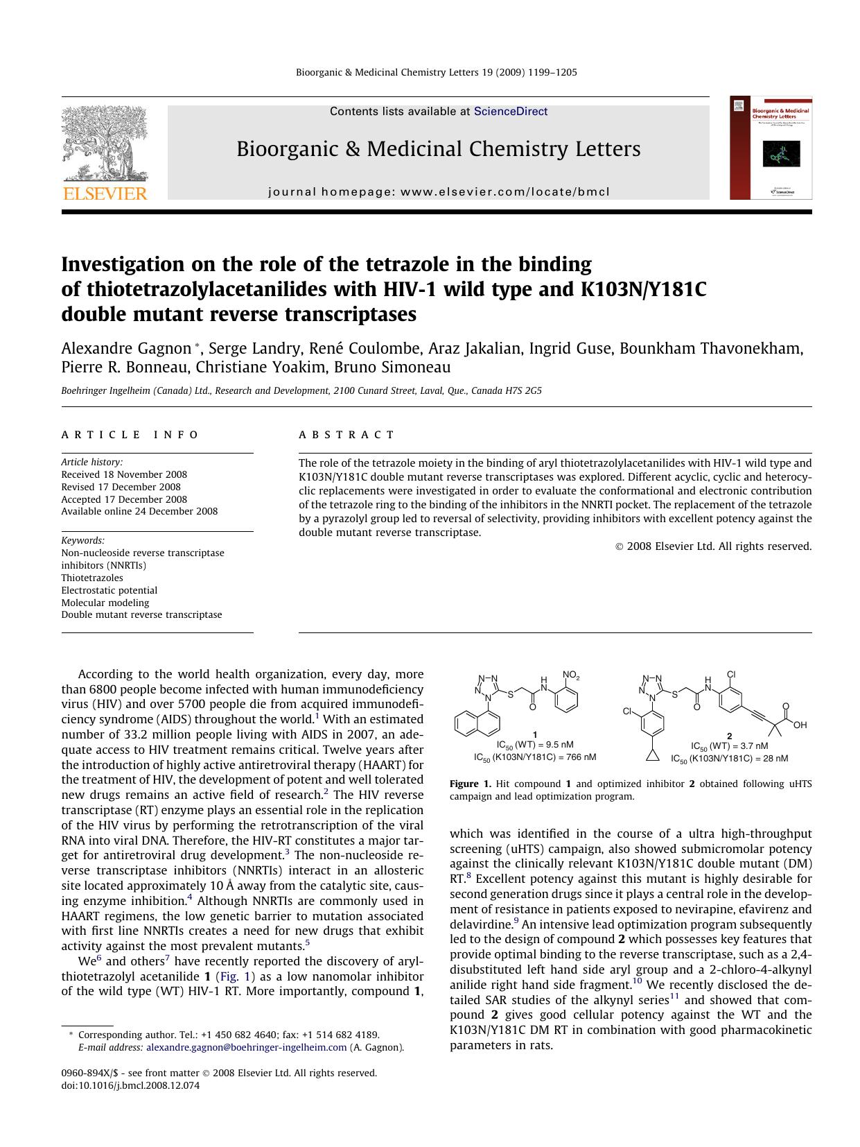 Investigation on the role of the tetrazole in the binding of thiotetrazolylacetanilides with HIV-1 wild type and K103NY181C double mutant reverse transcriptases by unknow