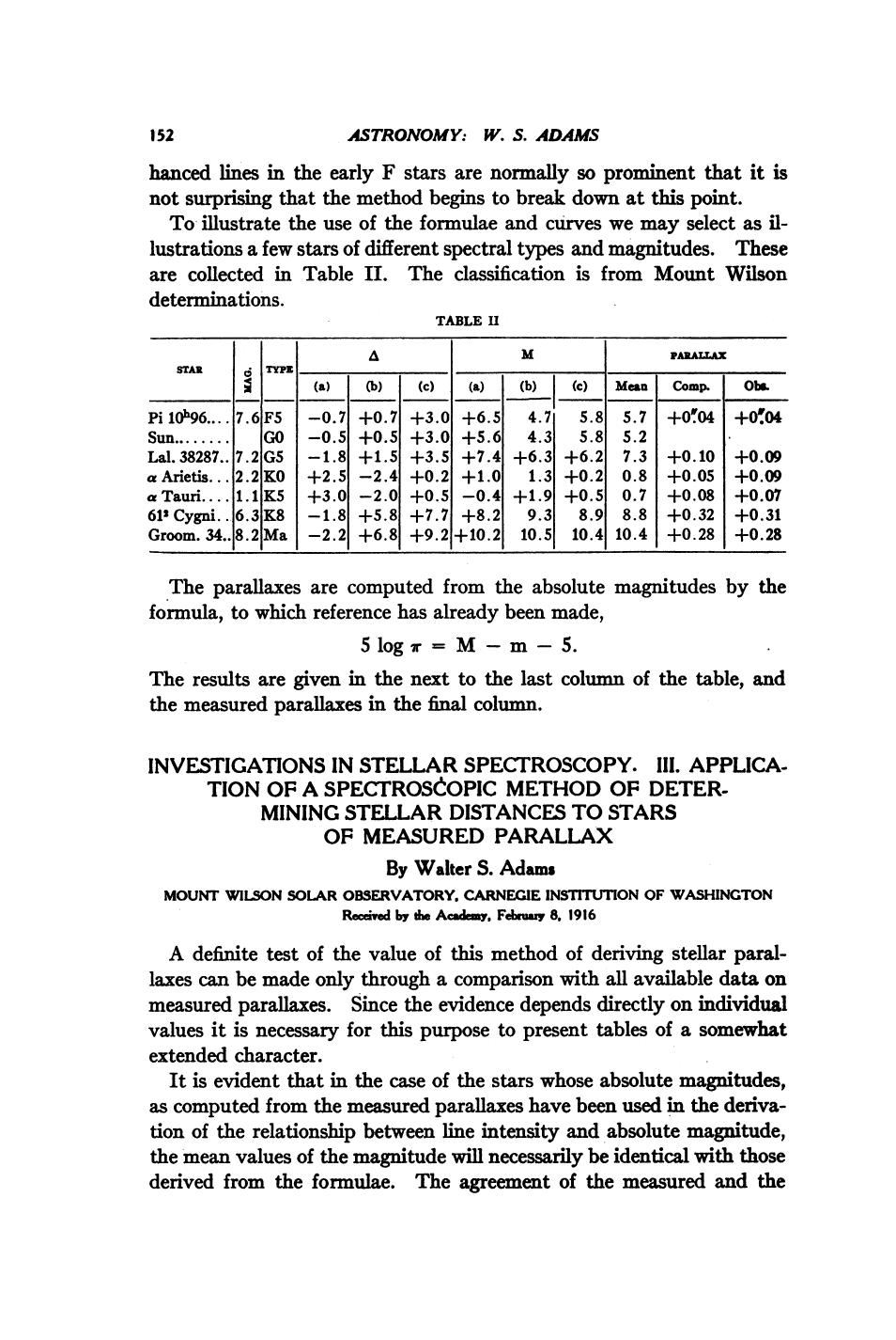 Investigations in Stellar Spectroscopy III. Application of a Spectroscopic Method of Determining Ste by Adams W. S
