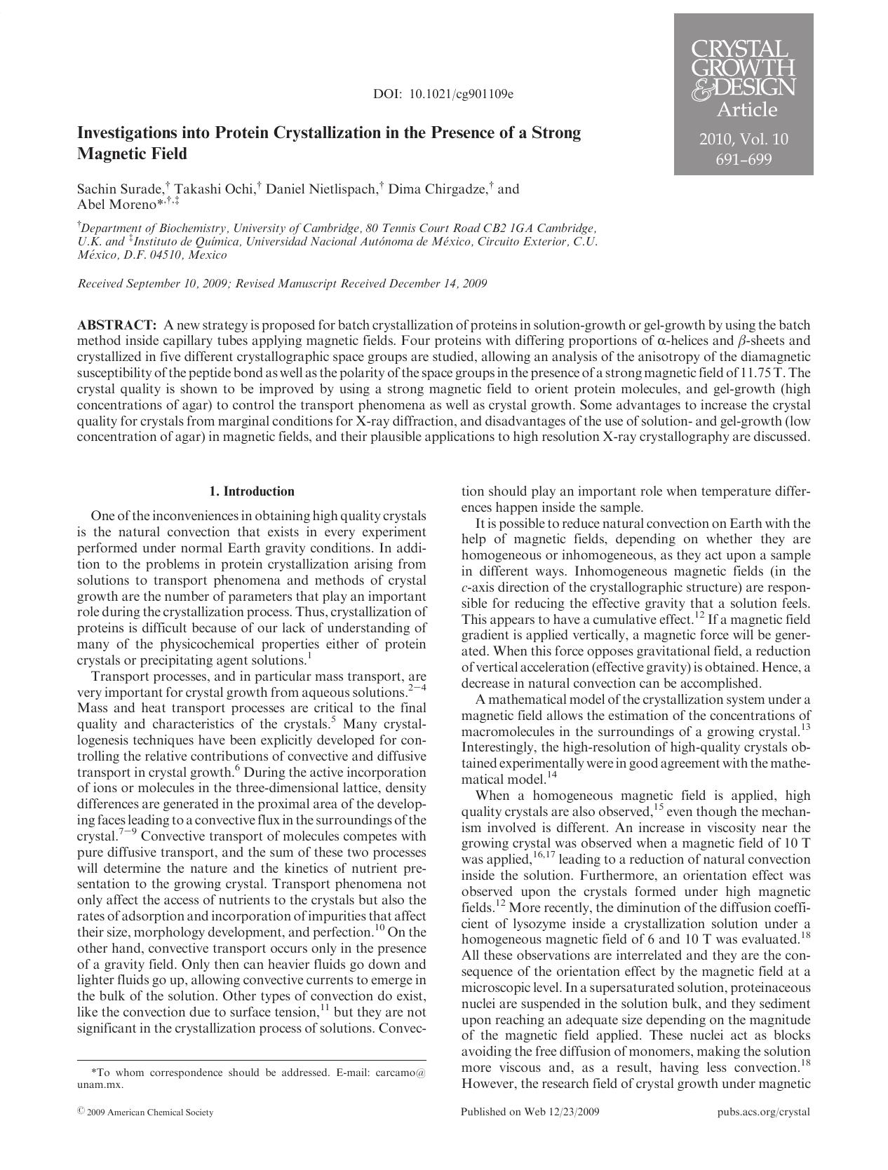 Investigations into Protein Crystallization in the Presence of a Strong Magnetic Field by Unknown