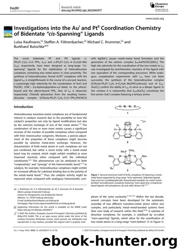 Investigations into the AuI and PtII Coordination Chemistry of Bidentate âcisâSpanningâ Ligands by Unknown