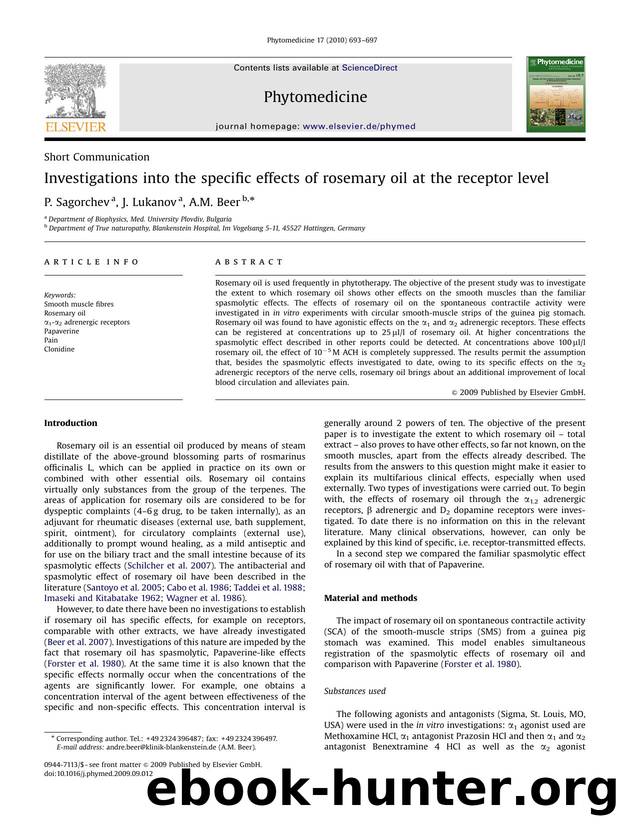 Investigations into the specific effects of rosemary oil at the receptor level by P. Sagorchev; J. Lukanov; A.M. Beer