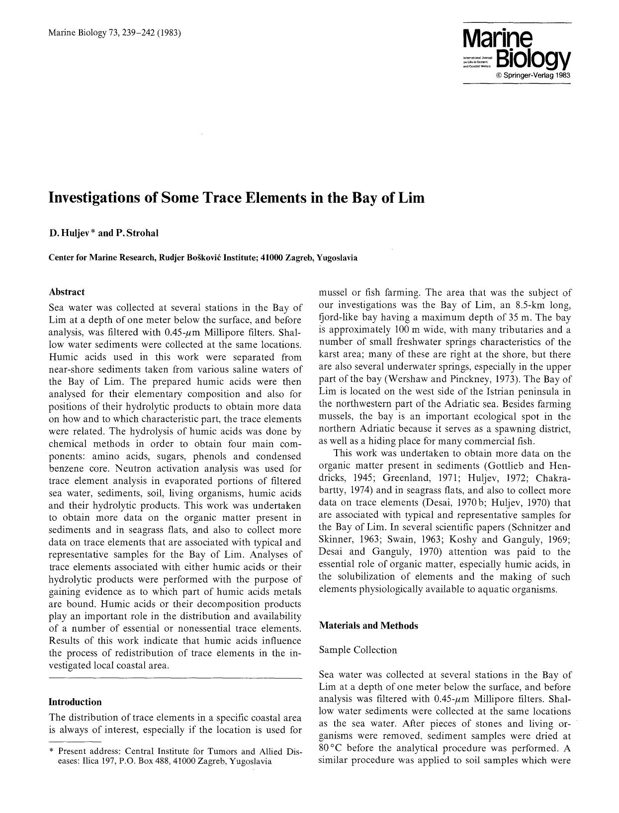 Investigations of some trace elements in the Bay of Lim by Unknown