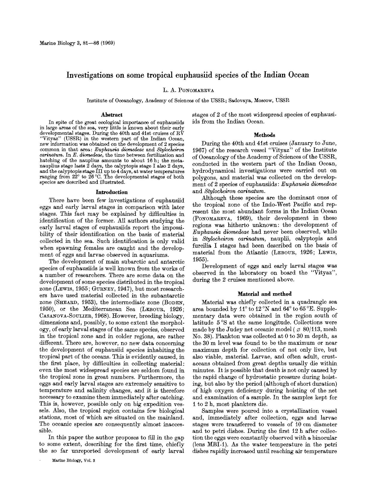 Investigations on some tropical euphausiid species of the Indian Ocean by Unknown