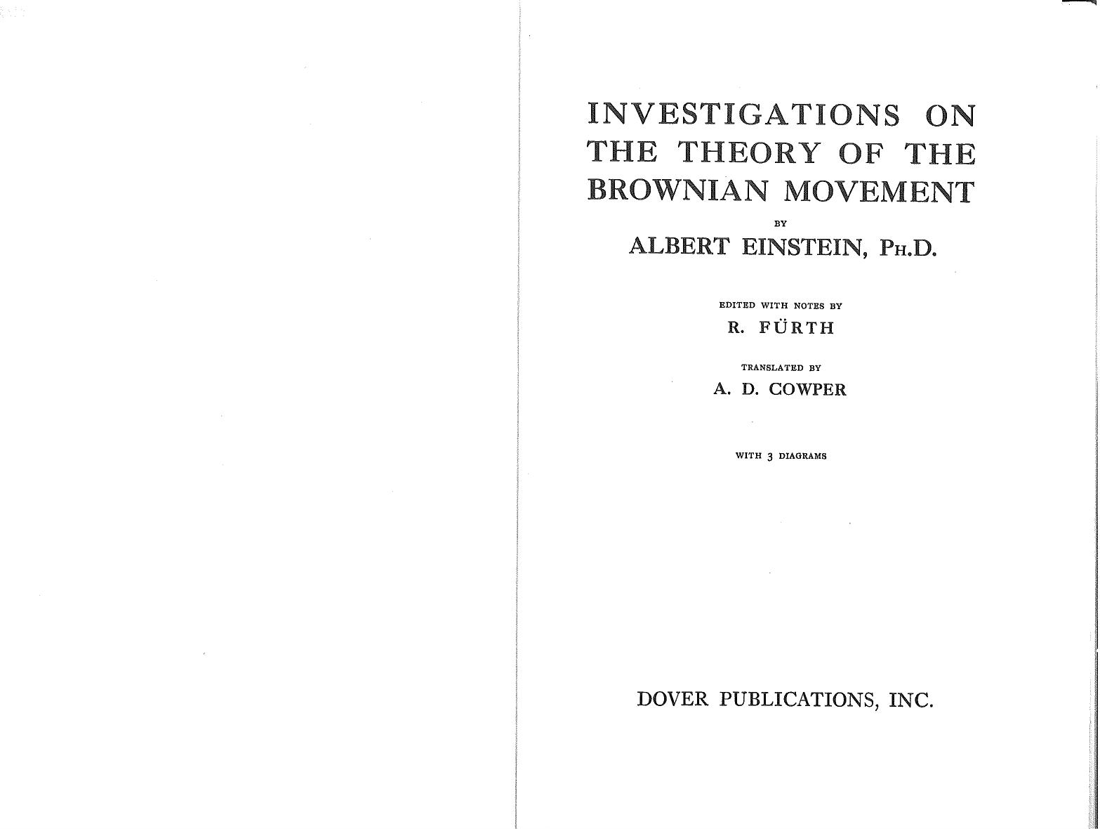 Investigations on the Theory of the Brownian Movement by Albert Einstein