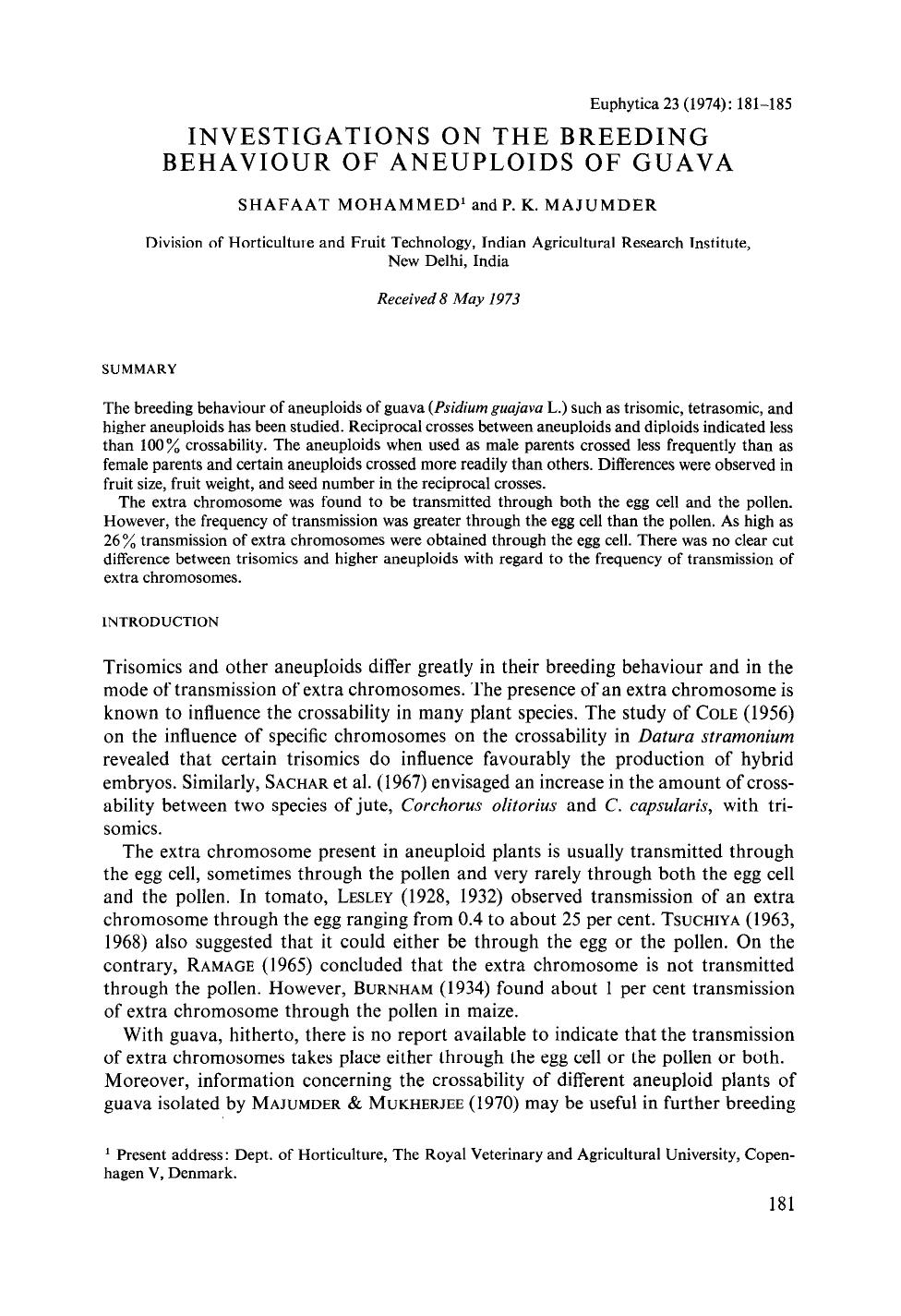 Investigations on the breeding behaviour of aneuploids of guava by Unknown