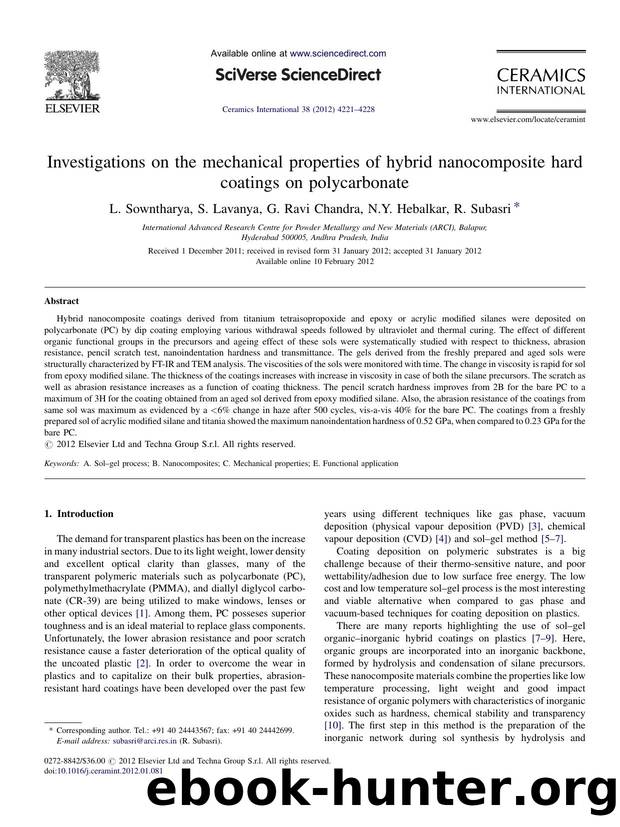 Investigations on the mechanical properties of hybrid nanocomposite hard coatings on polycarbonate by L. Sowntharya