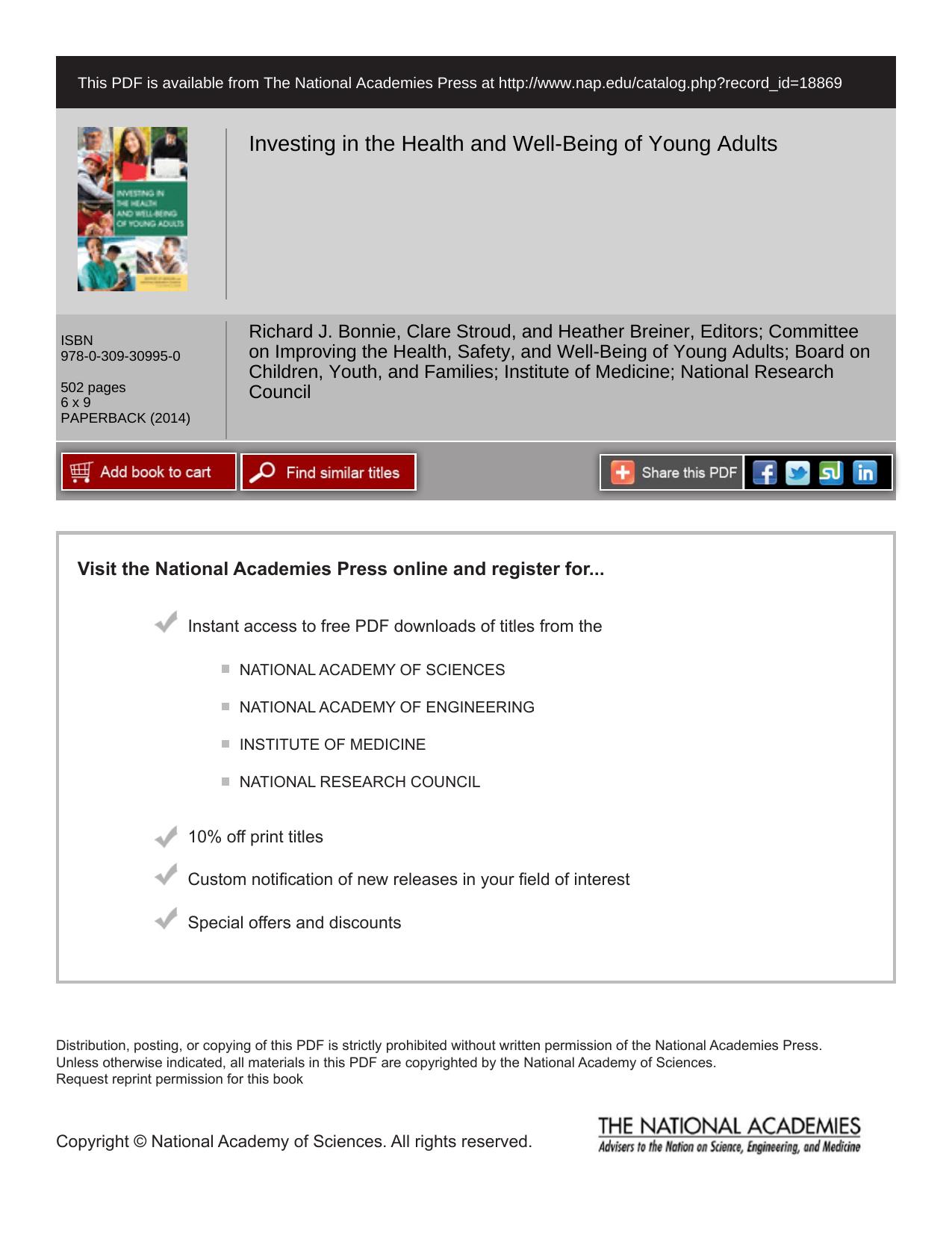 Investing in the Health and Well-Being of Young Adults by National Research Council