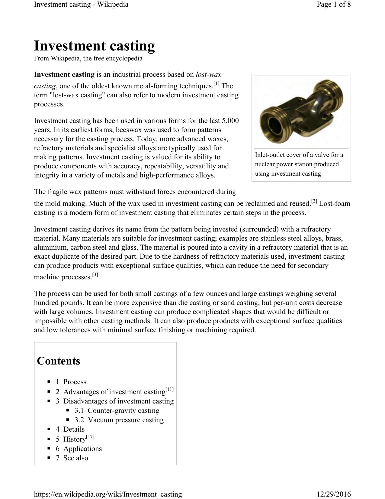 Investment Casting-2016 by Unknown