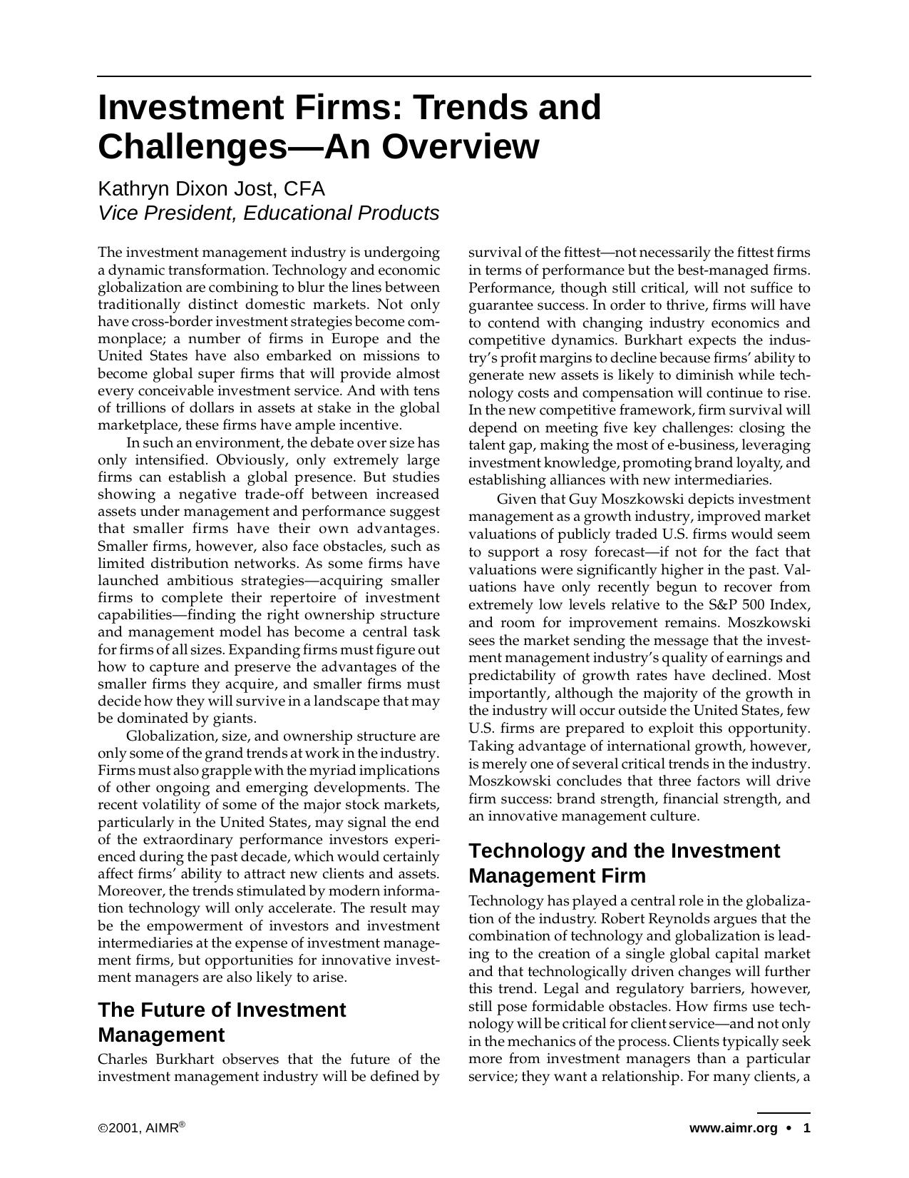 Investment Firms: Trends and Challenges by Guy Moszkowski