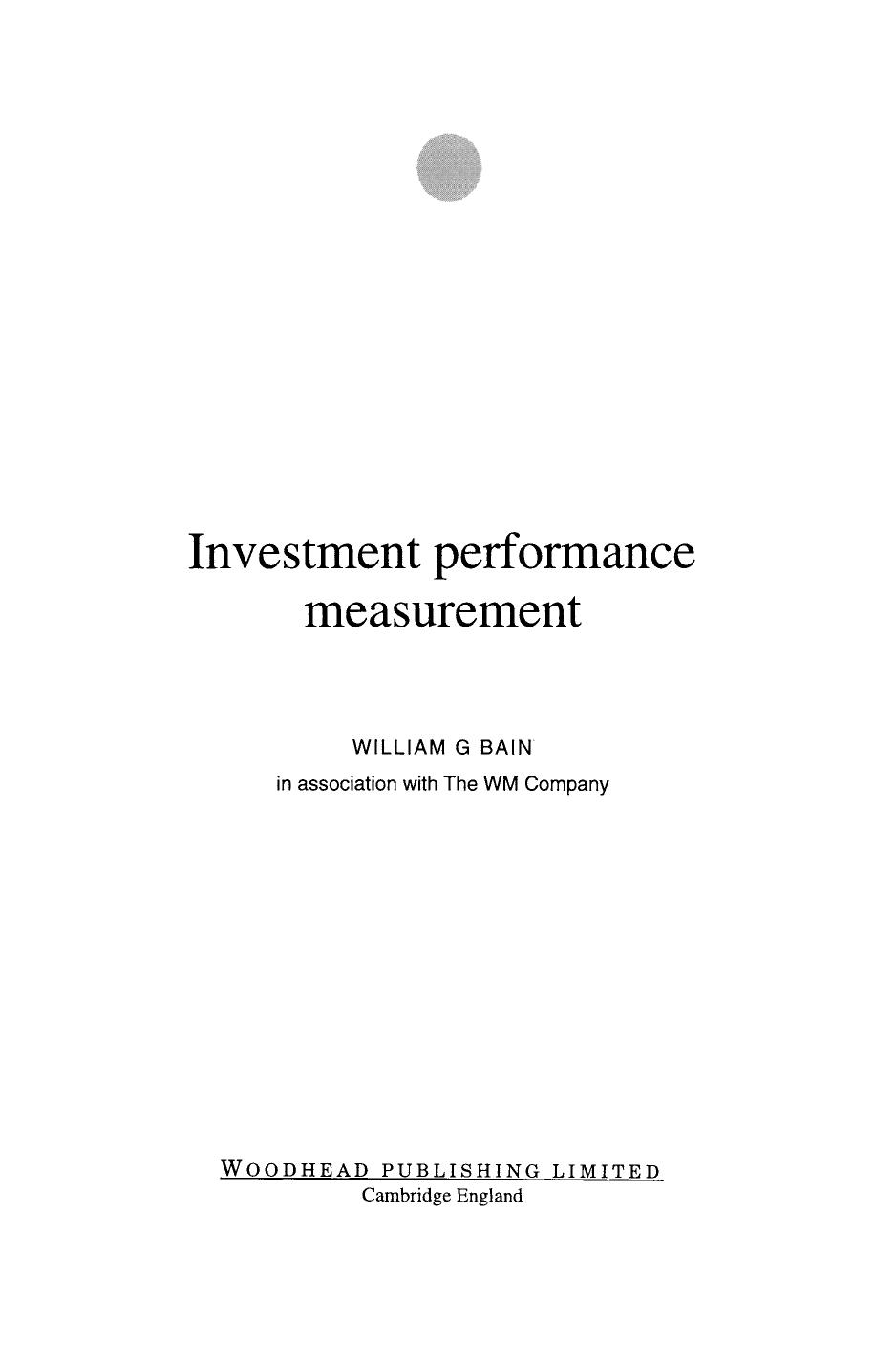 Investment Performance Measurement by William Bain (Auth.)