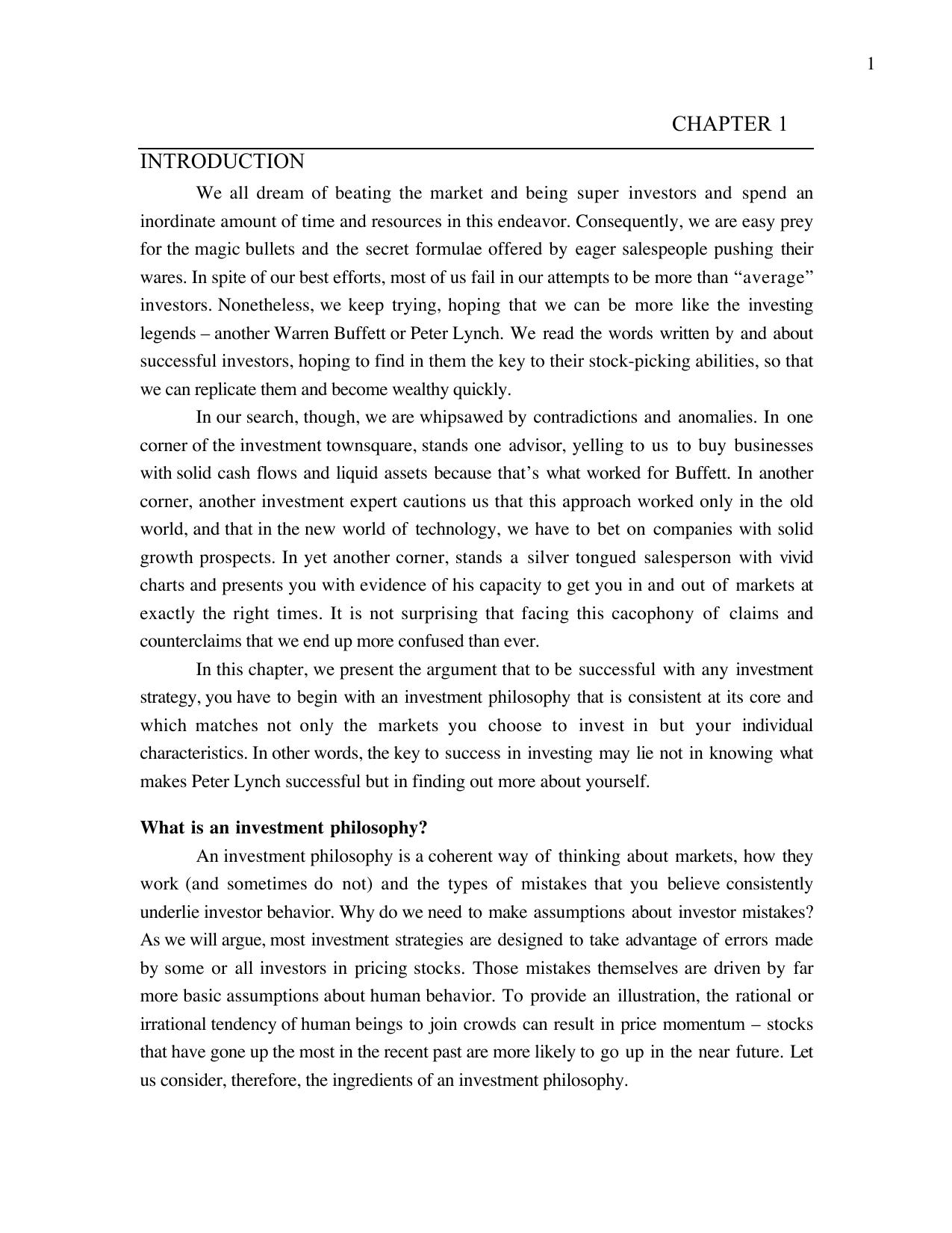 Investment Philosophies: Successful Investment Philosophies and the Greatest Investors Who Made Them Work by Aswath Damodaran