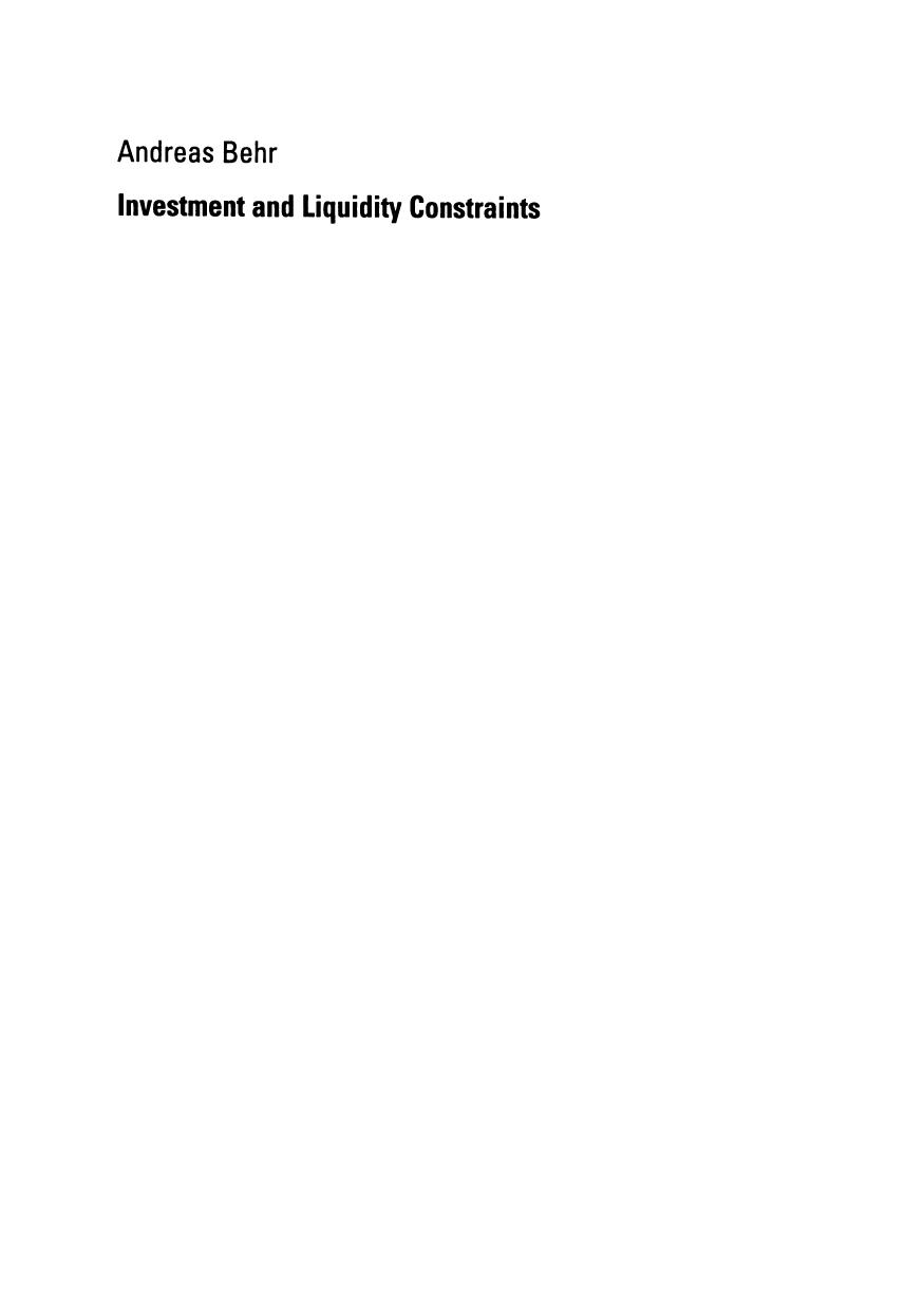 Investment and Liquidity Constraints: Empirical Evidence for Germany by Andreas Behr (auth.)