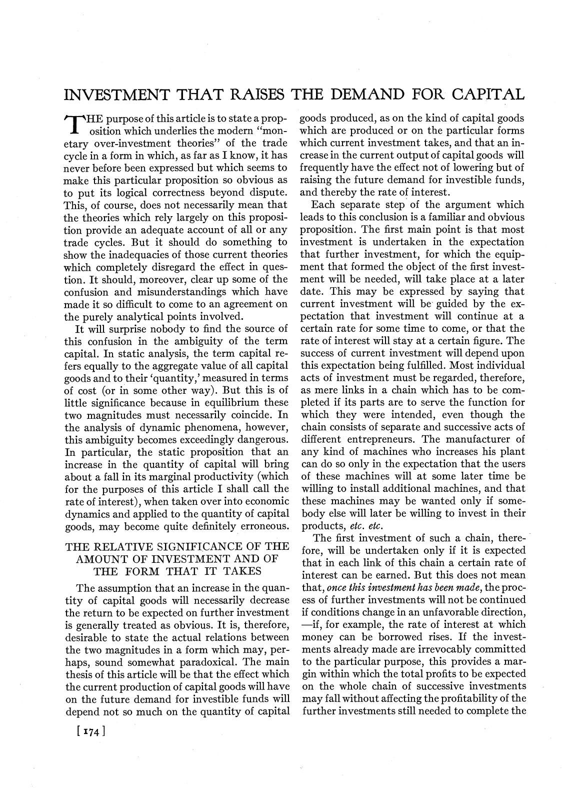 Investment that Raises the Demand for Capital by F.A. Hayek