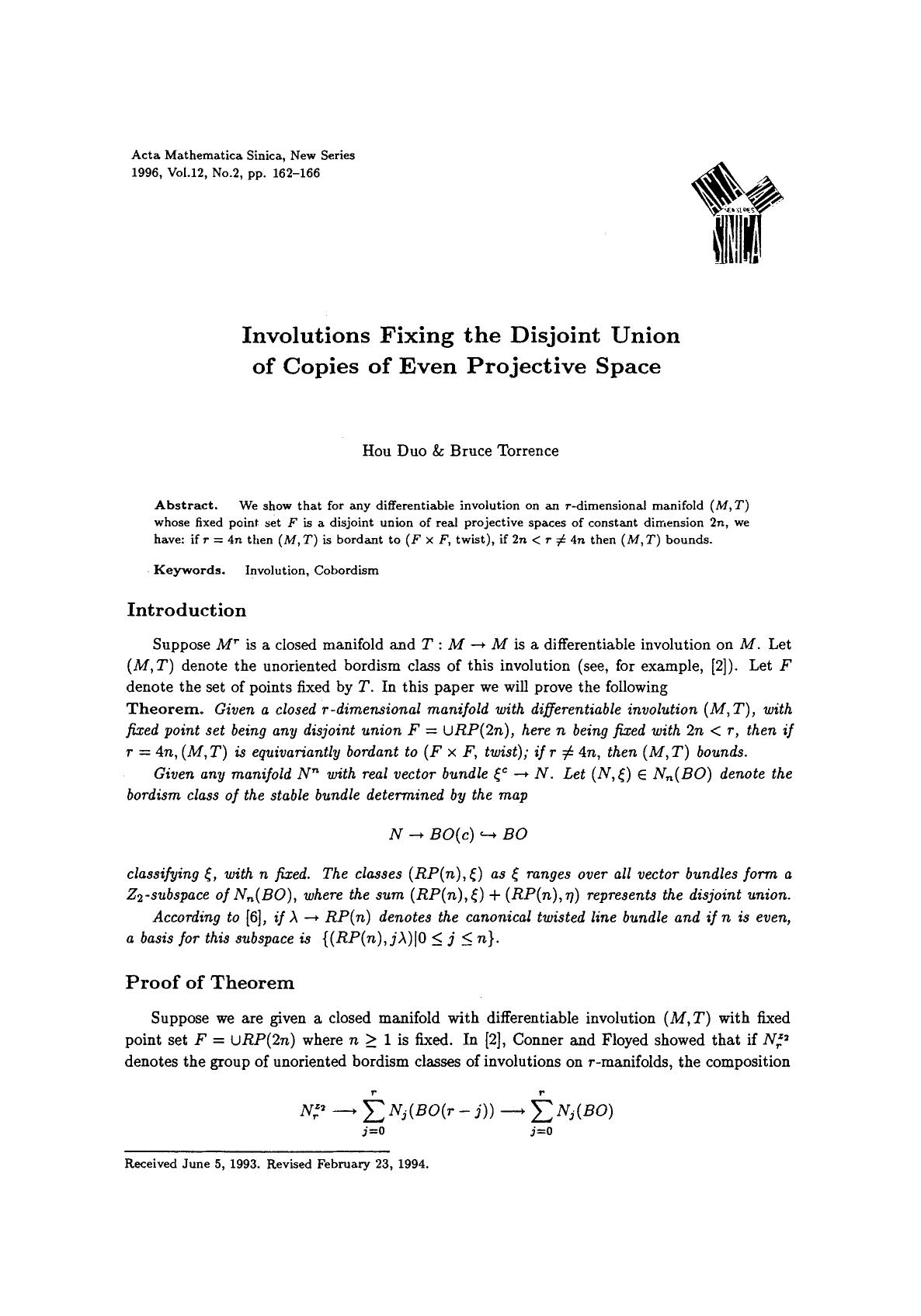 Involutions fixing the disjoint union of copies of even projective space by Unknown