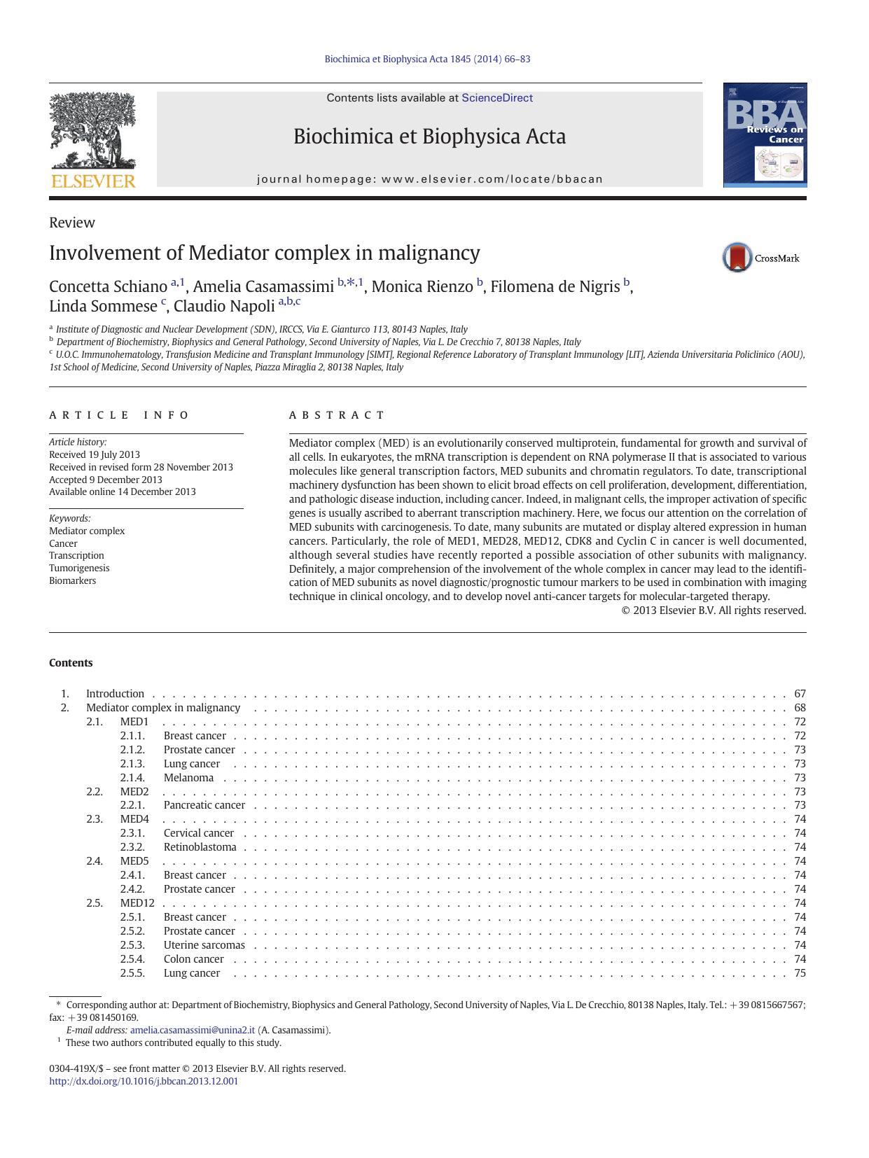 Involvement of Mediator complex in malignancy by unknow