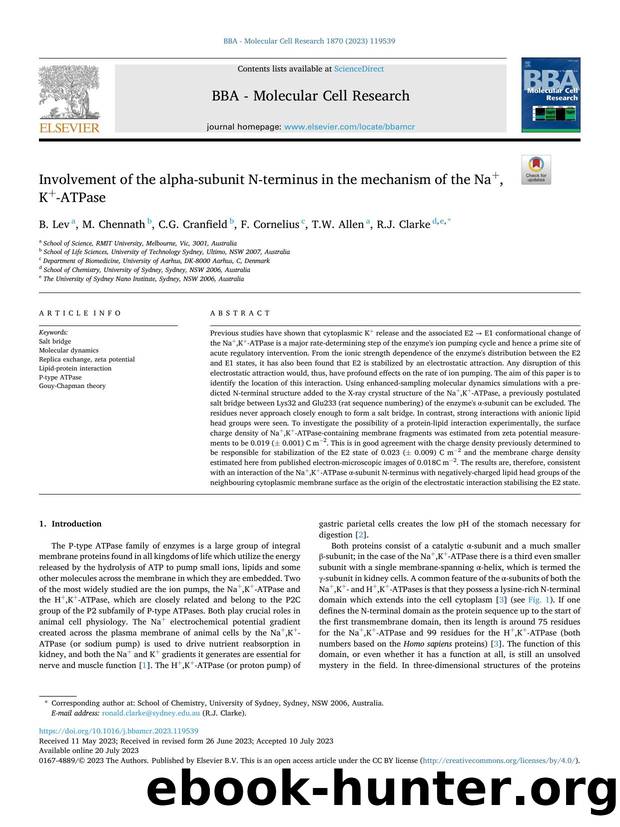 Involvement of the alpha-subunit N-terminus in the mechanism of the Na+,K+-ATPase by B. Lev & M. Chennath & C.G. Cranfield & F. Cornelius & T.W. Allen & R.J. Clarke