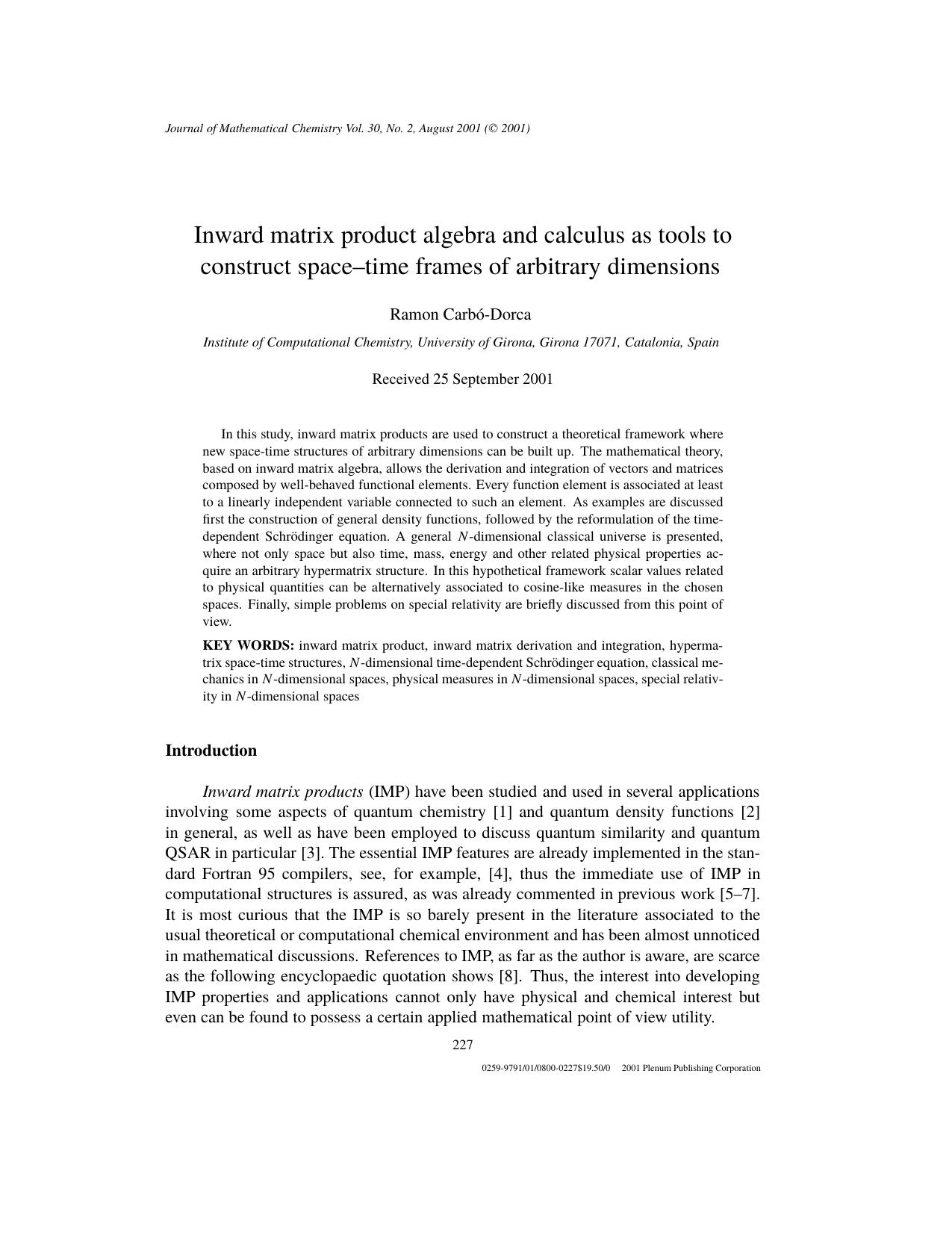 Inward Matrix Product Algebra and Calculus as Tools to Construct Space&#x2013;Time Frames of Arbitrary Dimensions by Unknown