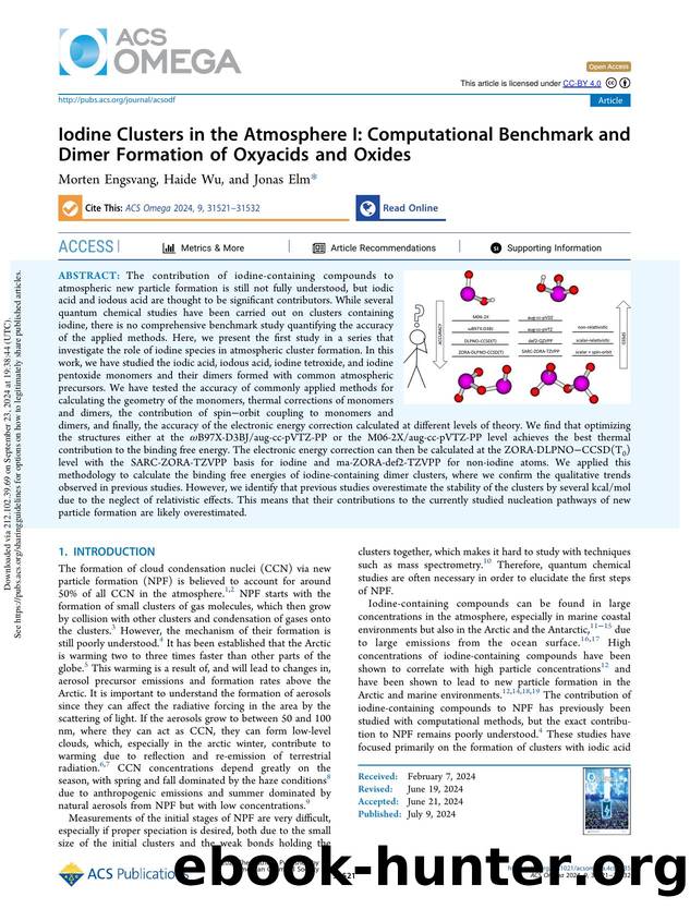 Iodine Clusters in the Atmosphere I: Computational Benchmark and Dimer Formation of Oxyacids and Oxides by Morten Engsvang Haide Wu & Jonas Elm