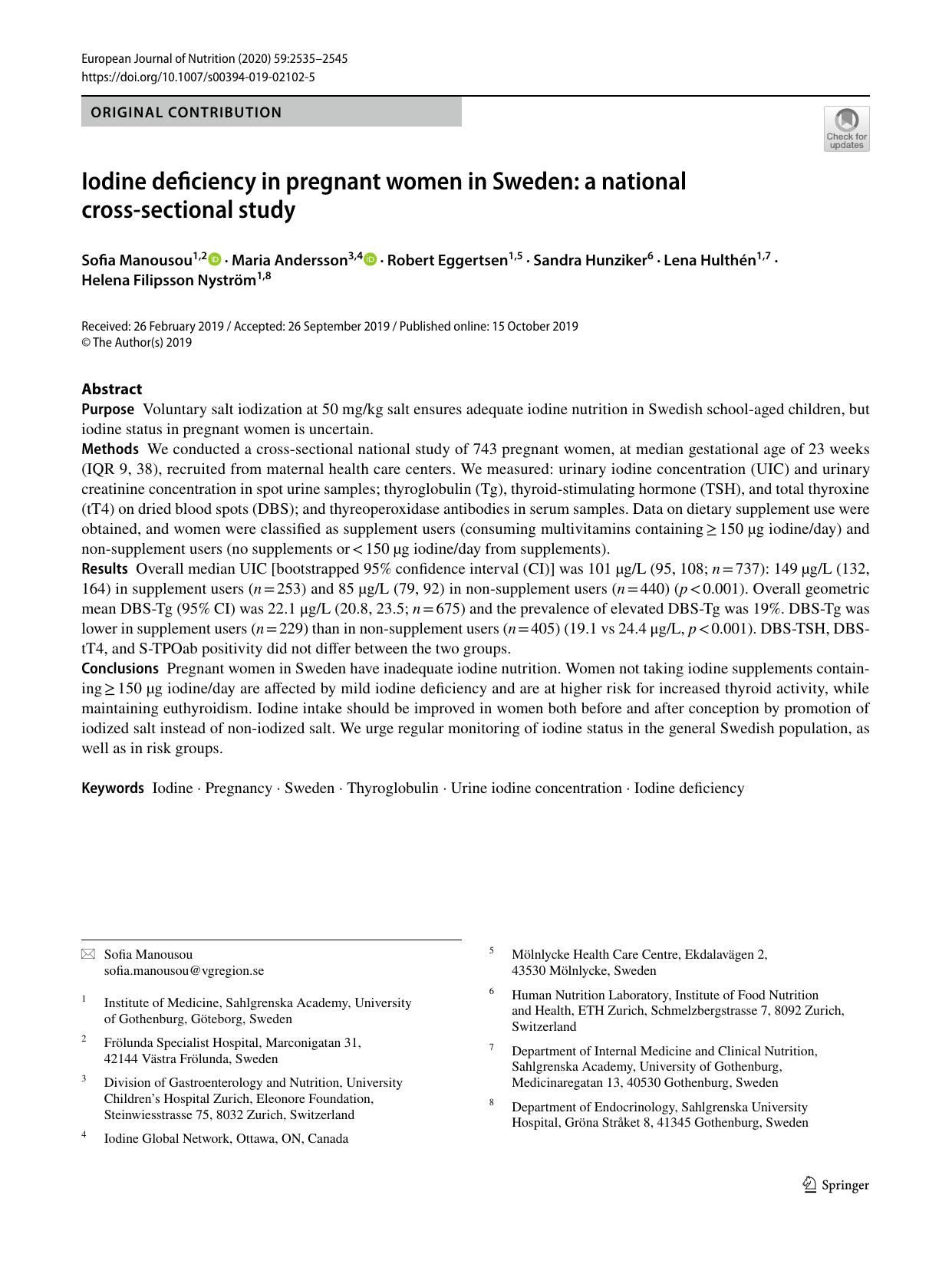 Iodine deficiency in pregnant women in Sweden: a national cross-sectional study by unknow