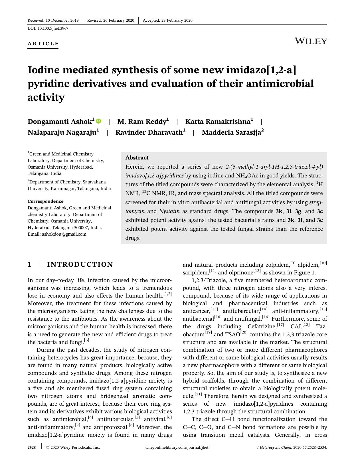 Iodine mediated synthesis of some new imidazo[1,2-a]pyridine derivatives and evaluation of their antimicrobial activity by Unknown
