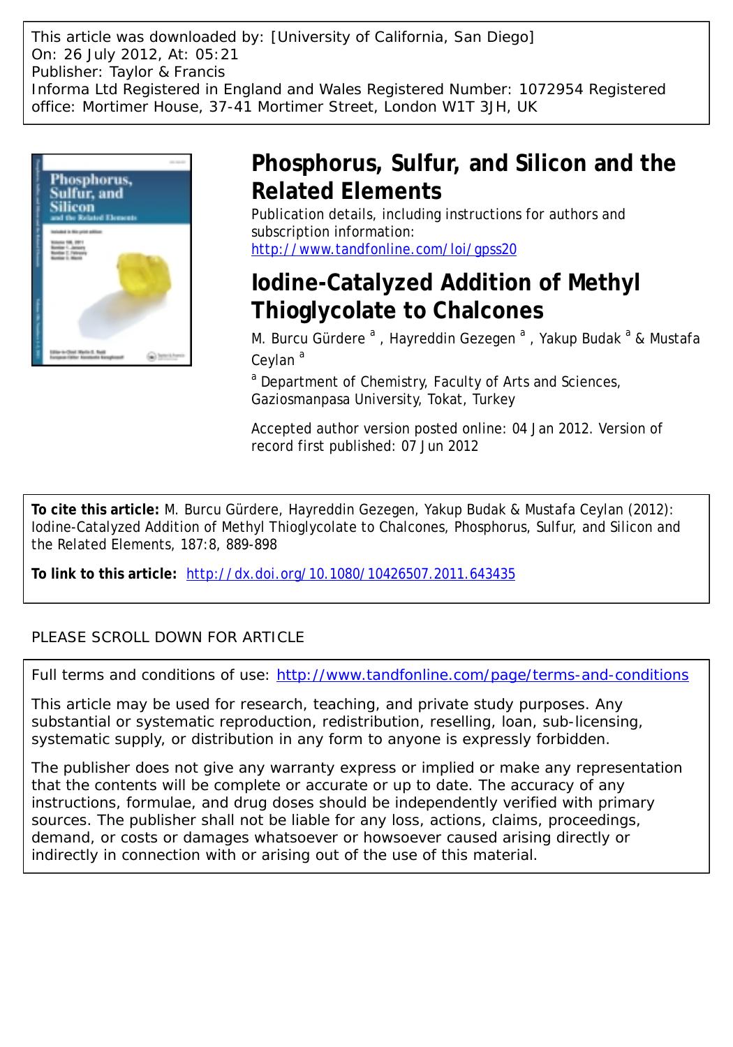 Iodine-Catalyzed Addition of Methyl Thioglycolate to Chalcones by unknow