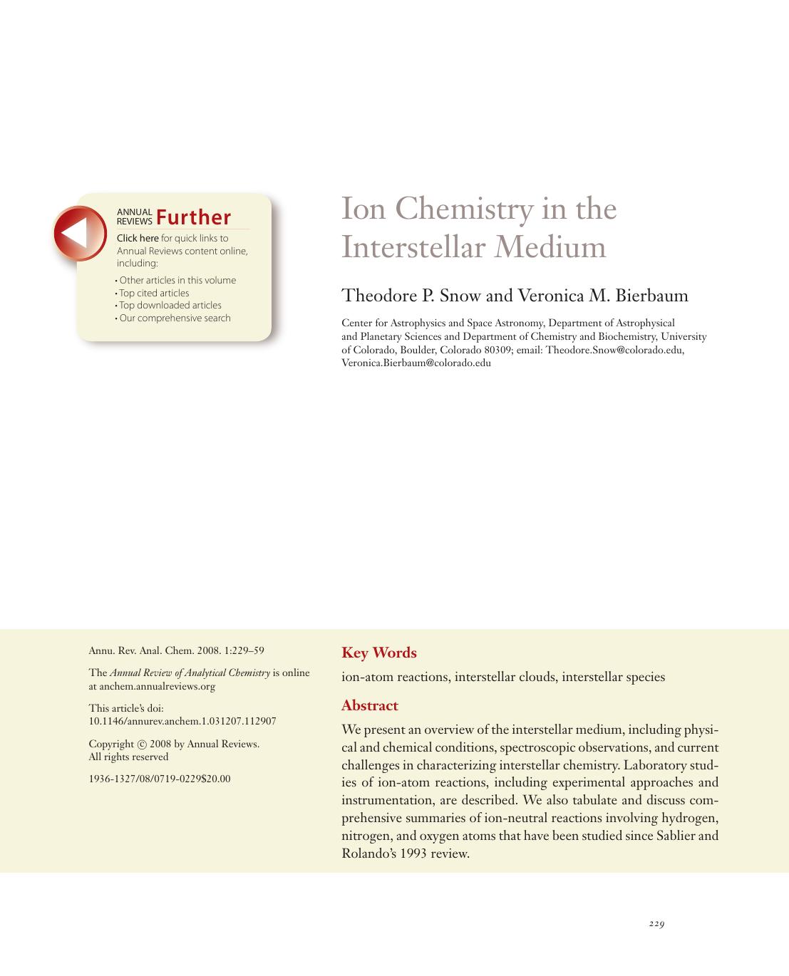 Ion Chemistry in the Interstellar Medium by Theodore P. Snow and Veronica M. Bierbaum
