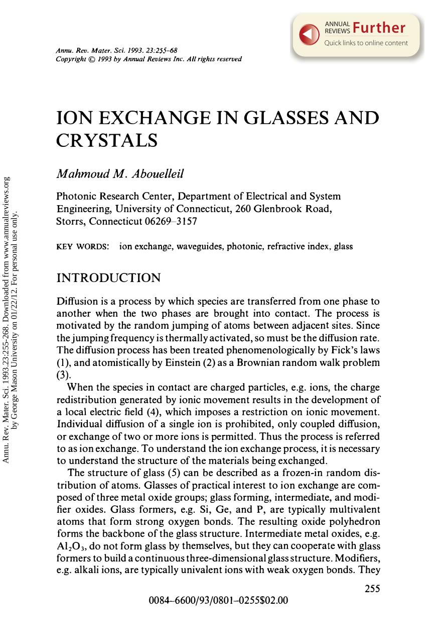 Ion Exchange in Glasses and Crystals by M M Abouelleil