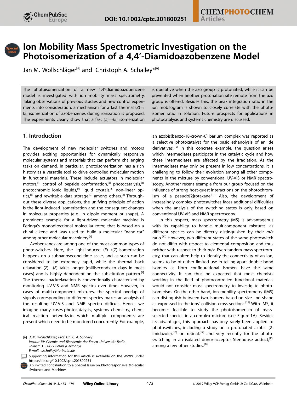 Ion Mobility Mass Spectrometric Investigation on the Photoisomerization of a 4,4ââDiamidoazobenzene Model by Unknown
