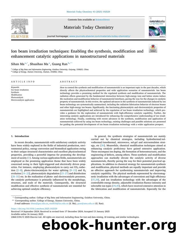 Ion beam irradiation techniques: Enabling the synthesis, modification and enhancement catalytic applications in nanostructured materials by Sihan Ma & Shuaihao Ma & Guang Ran