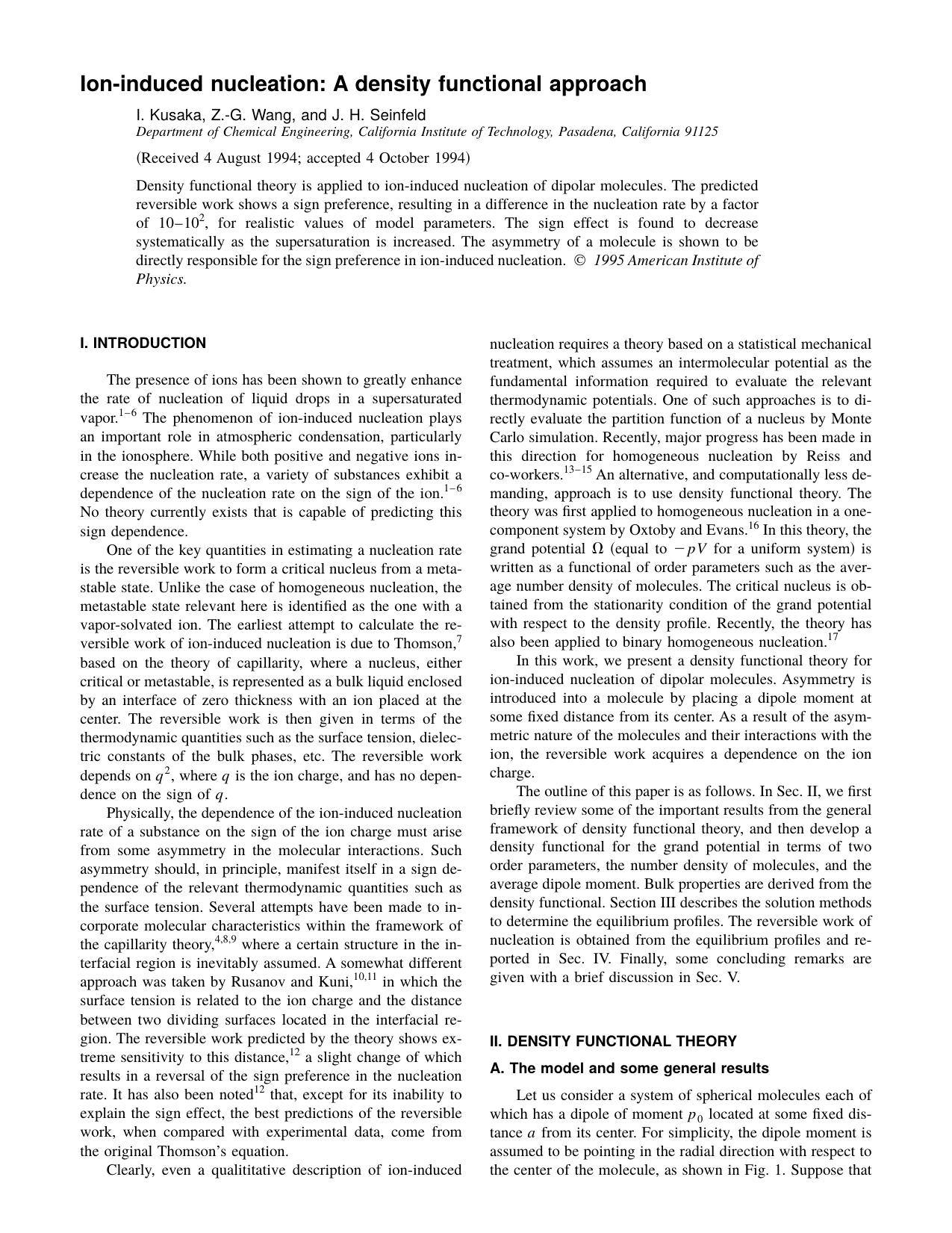 Ion-induced nucleation: A density functional by I. Kusaka & Z.-G. Wang & and J. H. Seinfeld