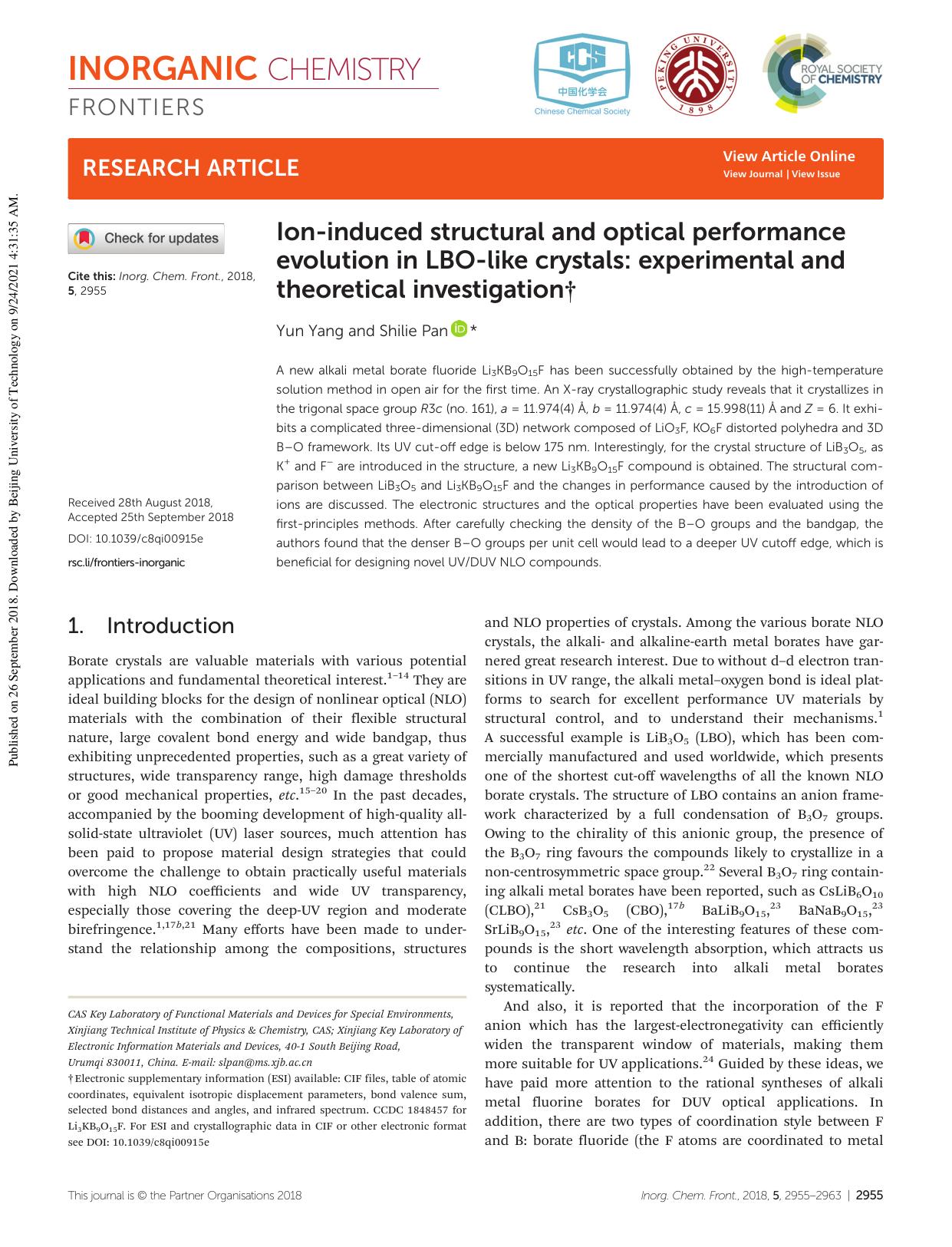 Ion-induced structural and optical performance evolution in LBO-like crystals: experimental and theoretical investigation by Yun Yang Shilie Pan
