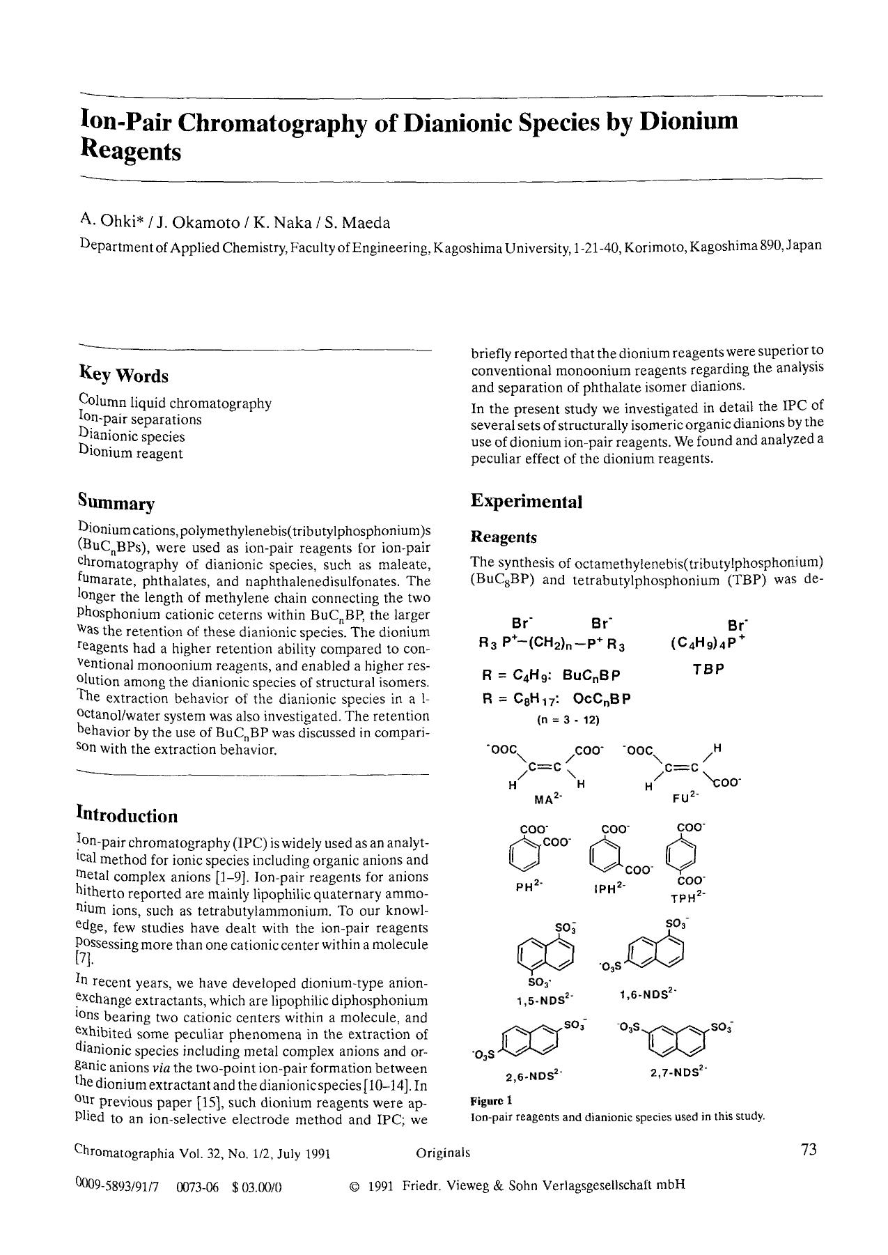 Ion-pair chromatography of dianionic species by dionium reagents by Unknown
