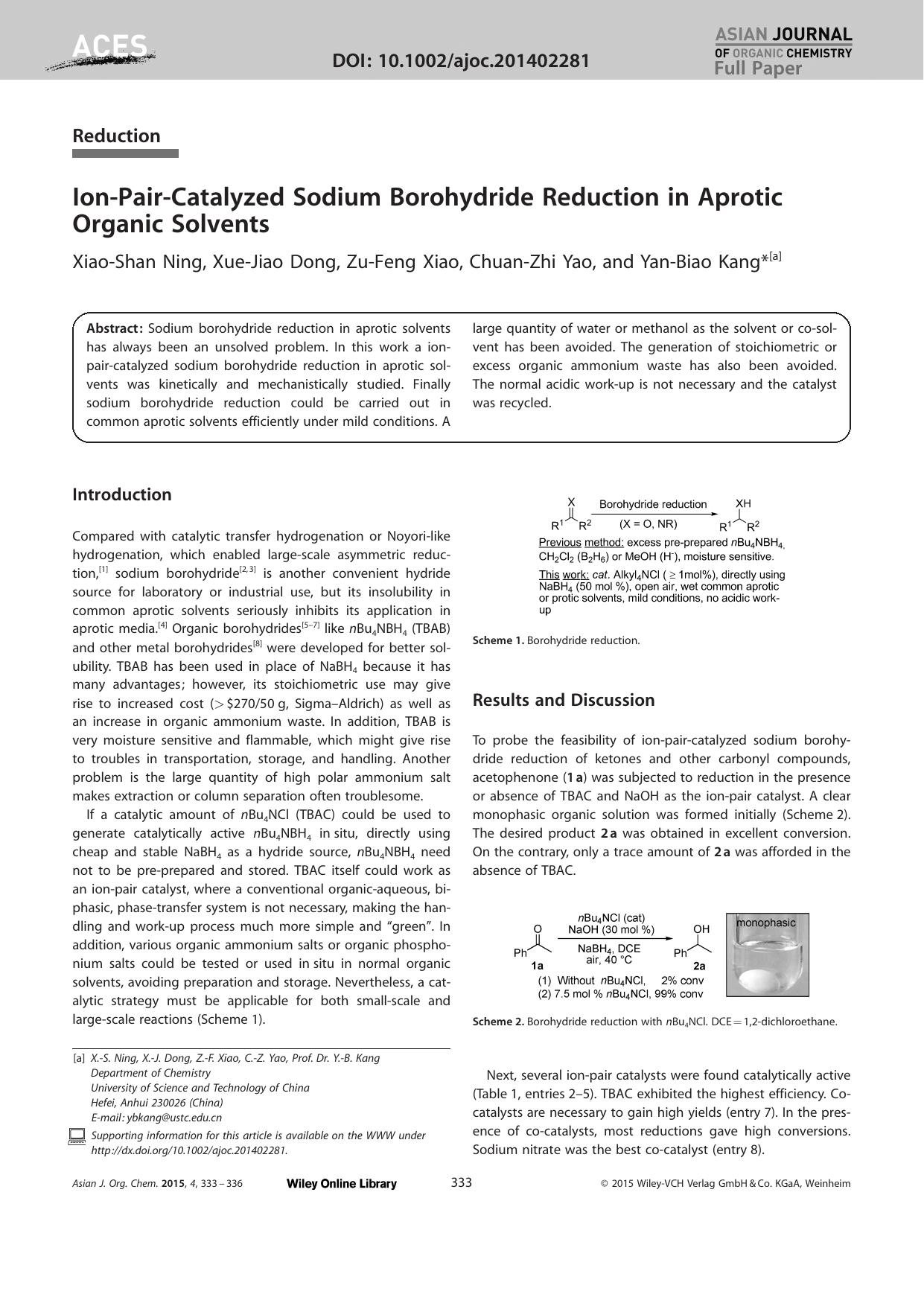 IonPairCatalyzed Sodium Borohydride Reduction in Aprotic Organic Solvents by Unknown