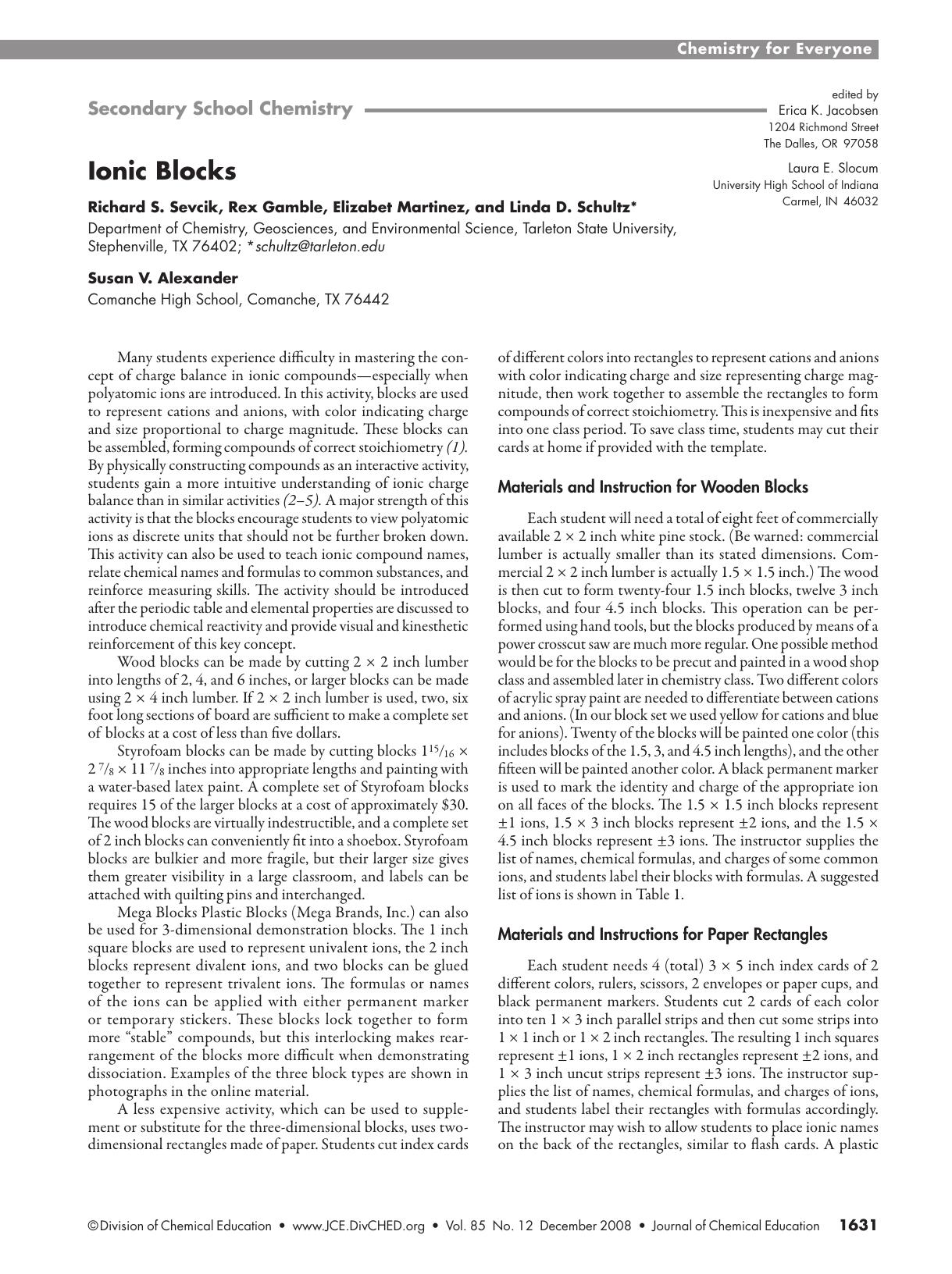 Ionic Blocks by Richard S. Sevcik Rex Gamble Elizabet Martinez Susan V. Alexander and Linda D. Schultz