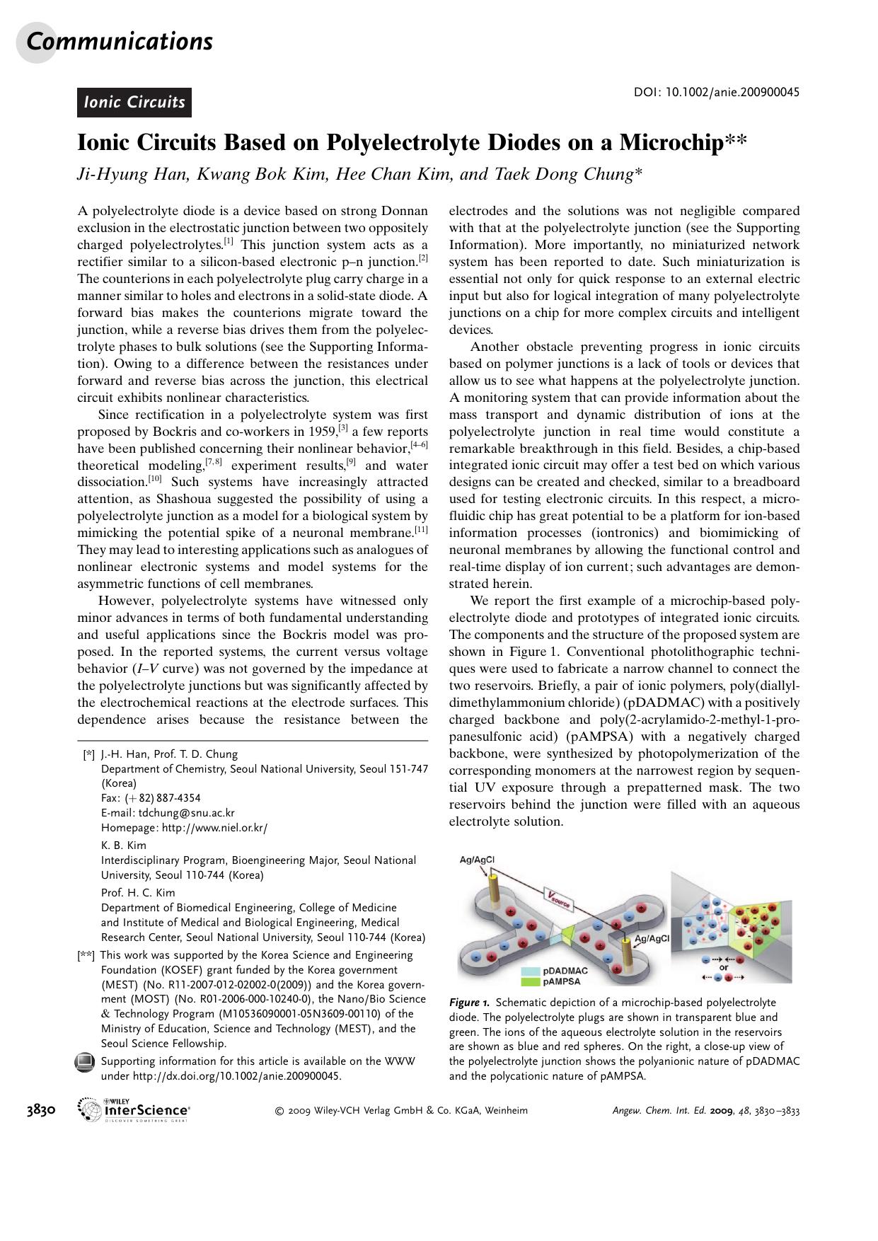Ionic Circuits Based on Polyelectrolyte Diodes on a Microchip by Unknown