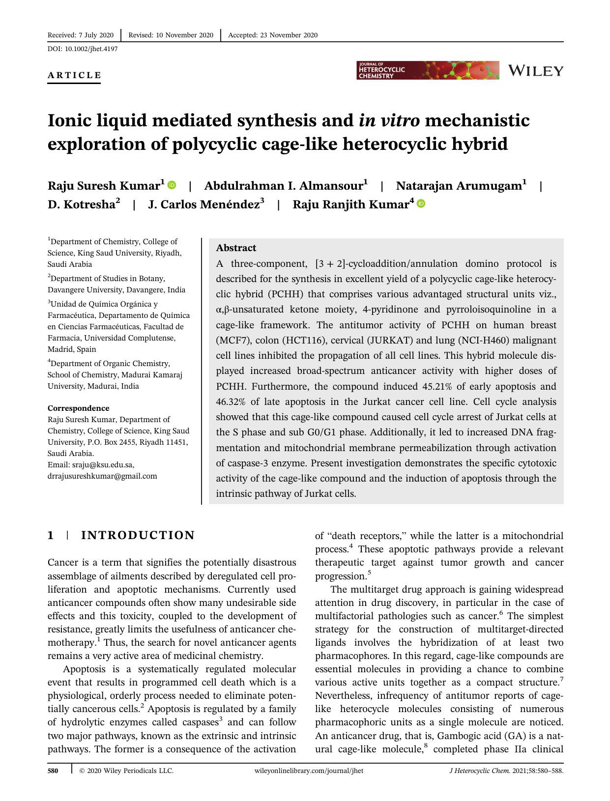 Ionic Liquid Mediated Synthesis and in vitro Mechanistic Exploration of Polycyclic Cage-like Heterocyclic Hybrid by Unknown