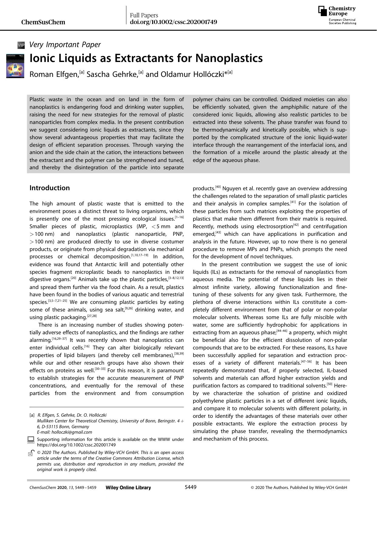 Ionic Liquids as Extractants for Nanoplastics by Unknown