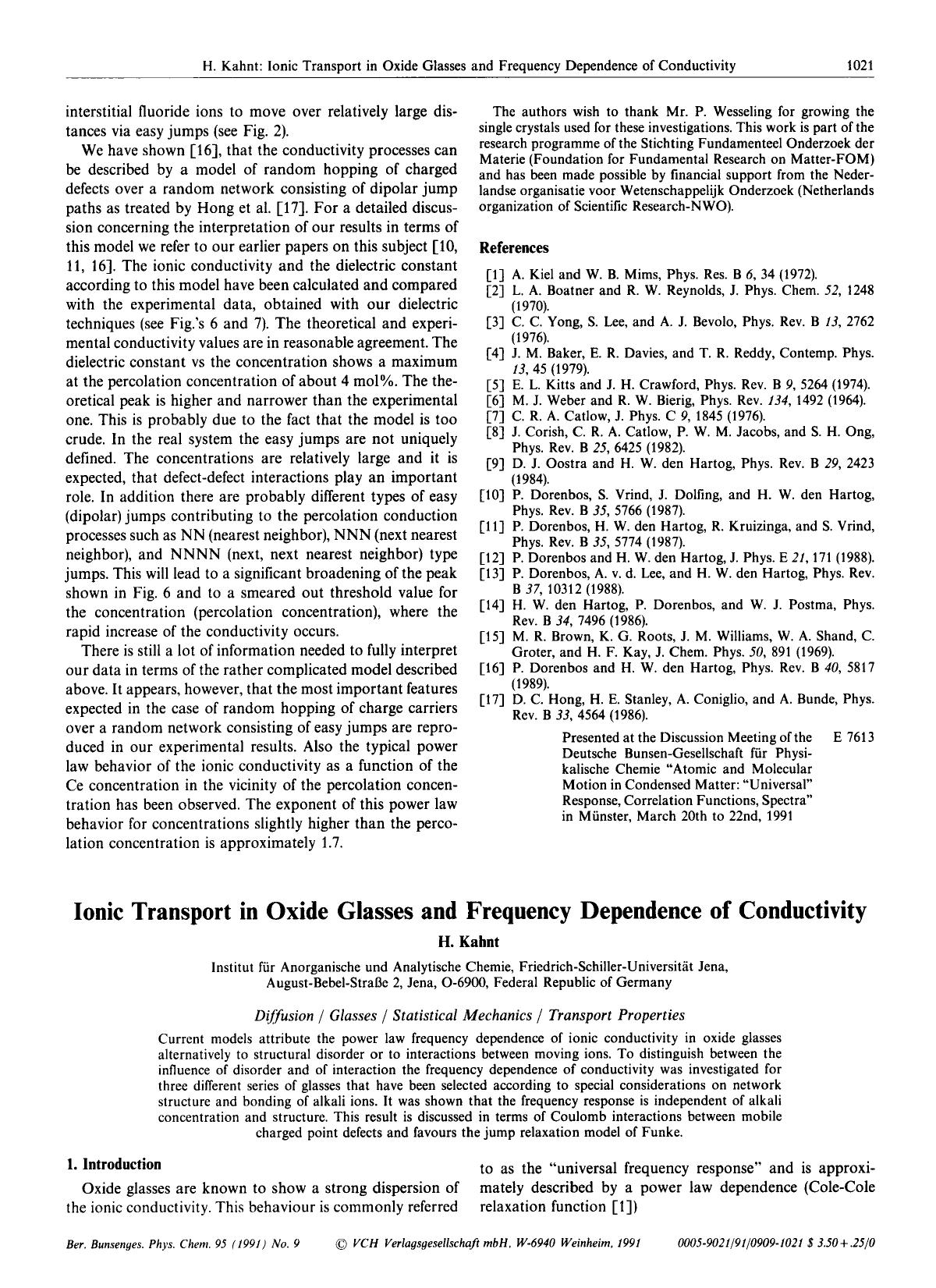 Ionic Transport in Oxide Glasses and Frequency Dependence of Conductivity by Unknown