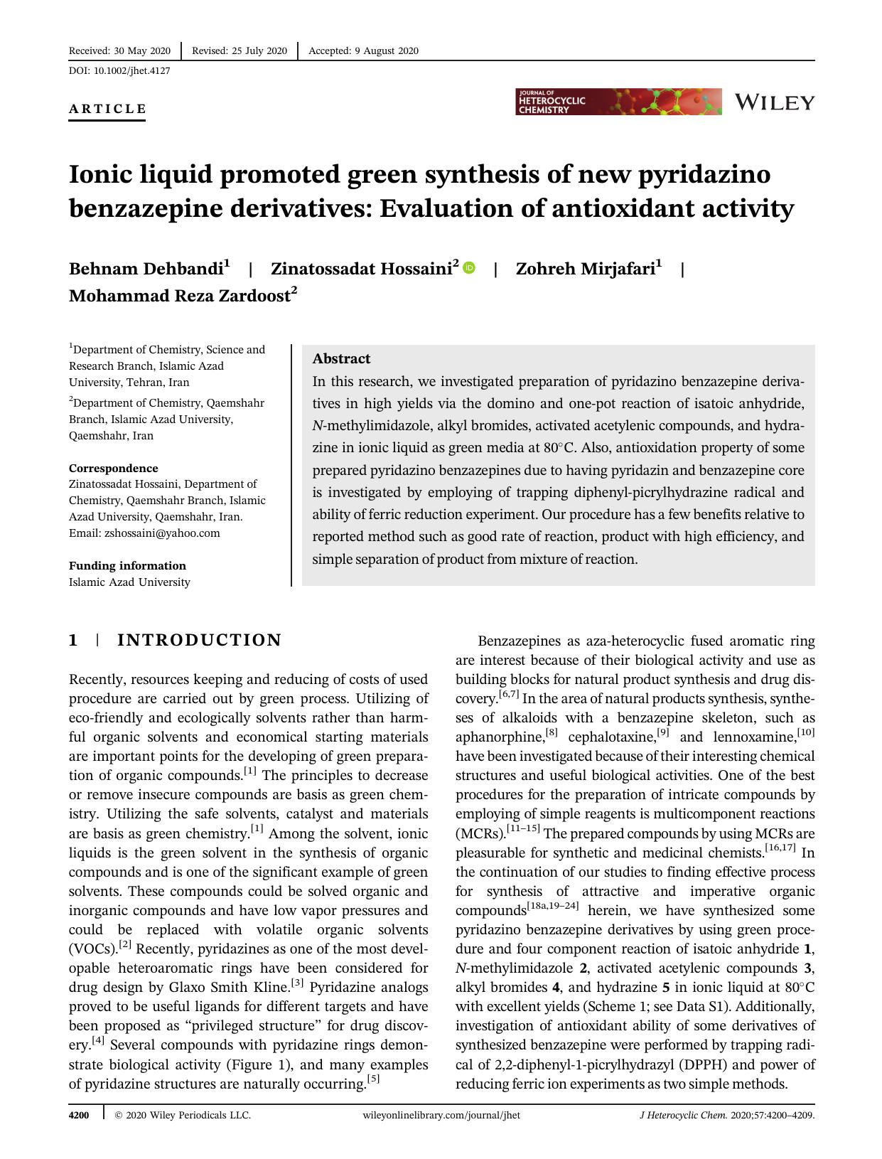 Ionic liquid promoted green synthesis of new pyridazino benzazepine derivatives: Evaluation of antioxidant activity by Unknown