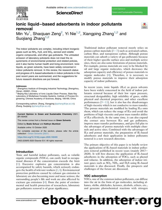 Ionic liquid-based adsorbents in indoor pollutants removal by Min Yu & Shaojuan Zeng & Yi Nie & Xiangping Zhang & Suojiang Zhang