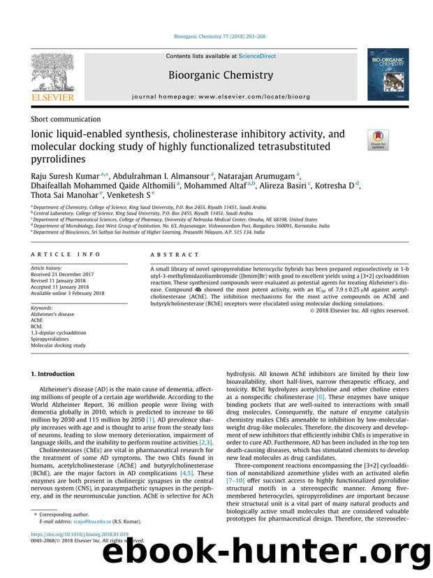 Ionic liquid-enabled synthesis, cholinesterase inhibitory activity, and molecular docking study of highly functionalized tetrasubstituted pyrrolidines by unknow