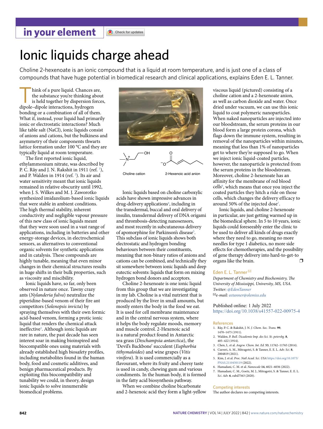 Ionic liquids charge ahead by Eden E. L. Tanner