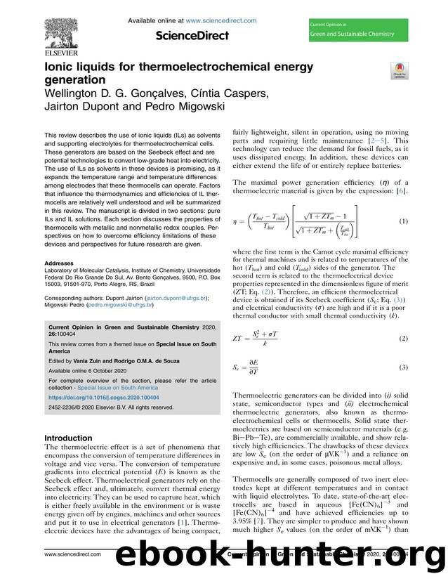Ionic liquids for thermoelectrochemical energy generation by Wellington D.G. Gonçalves & Cíntia Caspers & Jairton Dupont & Pedro Migowski