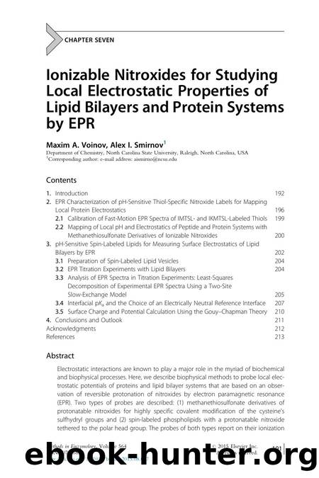 Ionizable Nitroxides for Studying Local Electrostatic Properties of Lipid Bilayers and Protein Systems by EPR by Maxim A. Voinov & Alex I. Smirnov