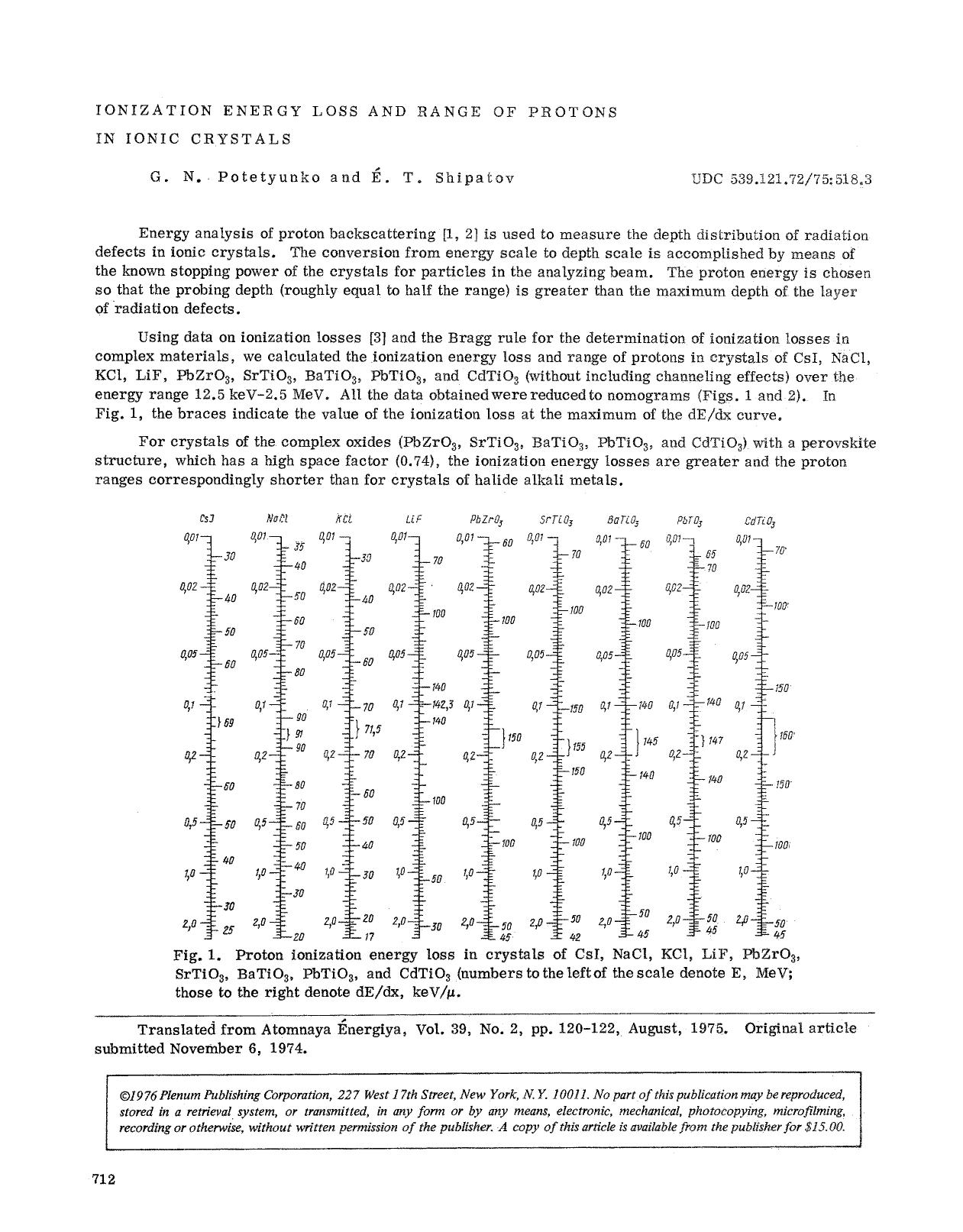 Ionization energy loss and range of protons in ionic crystals by Unknown
