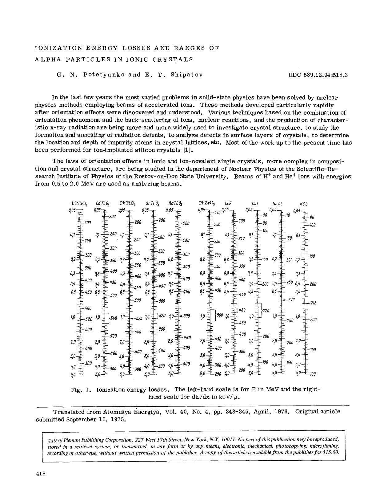Ionization energy losses and ranges of alpha particles in ionic crystals by Unknown