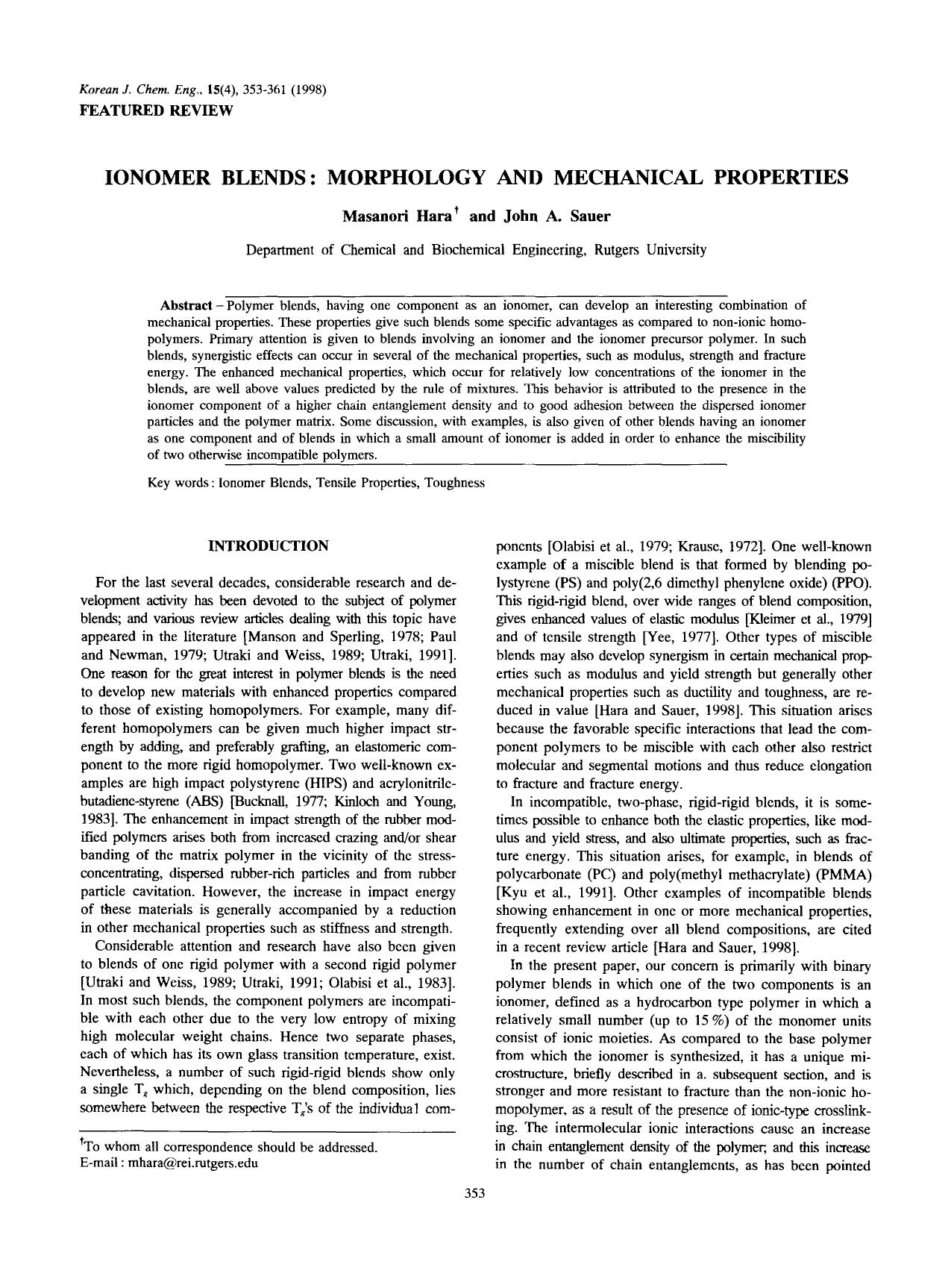 Ionomer blends: Morphology and mechanical properties by Unknown
