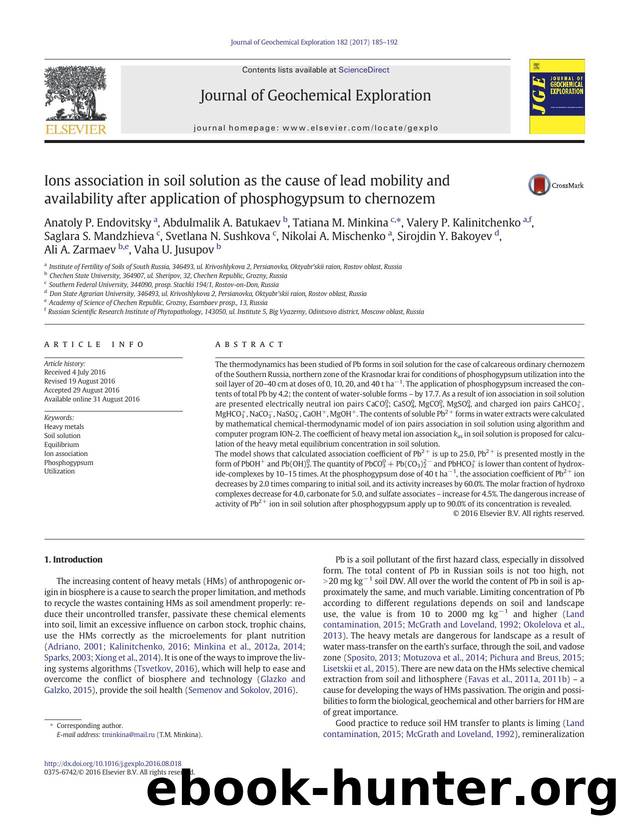 Ions association in soil solution as the cause of lead mobility and availability after application of phosphogypsum to chernozem by unknow