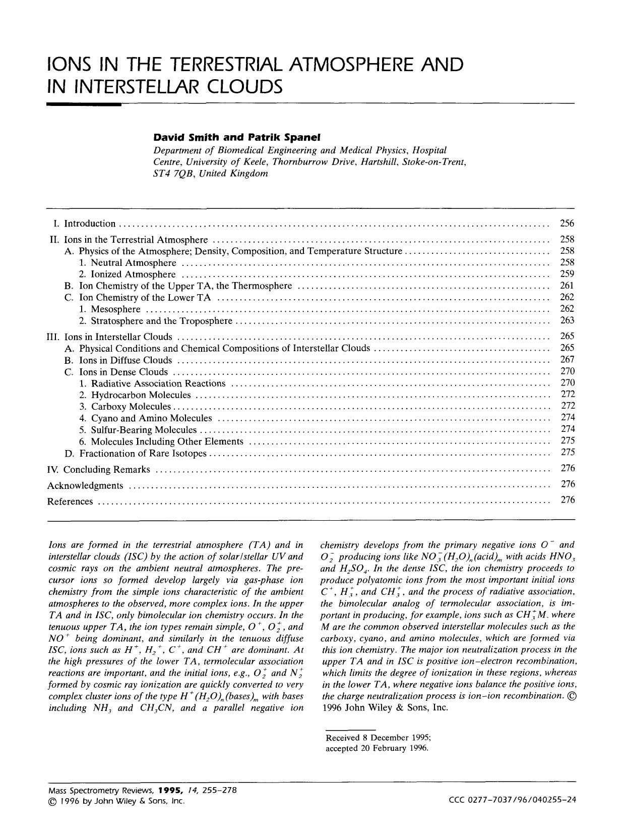 Ions in the terrestrial atmosphere and in interstellar clouds by Unknown