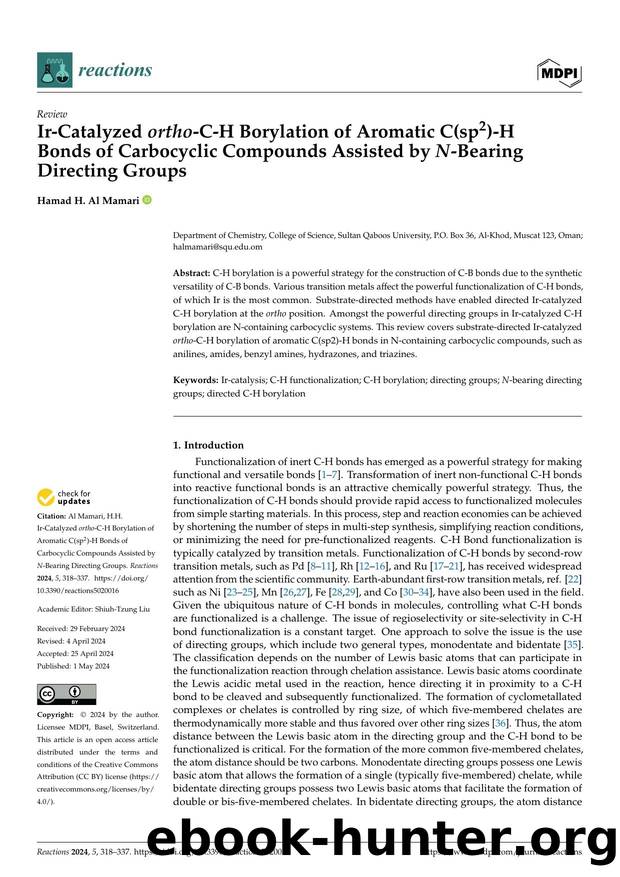 Ir-Catalyzed ortho-C-H Borylation of Aromatic C(sp2)-H Bonds of Carbocyclic Compounds Assisted by N-Bearing Directing Groups by Hamad H. Al Mamari